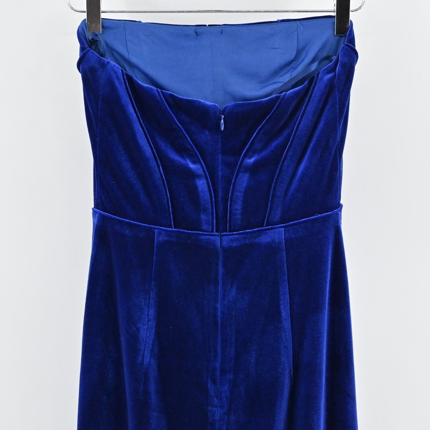 ABYSS by ABBY Velvet Blue Corset Dress Size S HOCO Strapless High Slit Maxi Gown