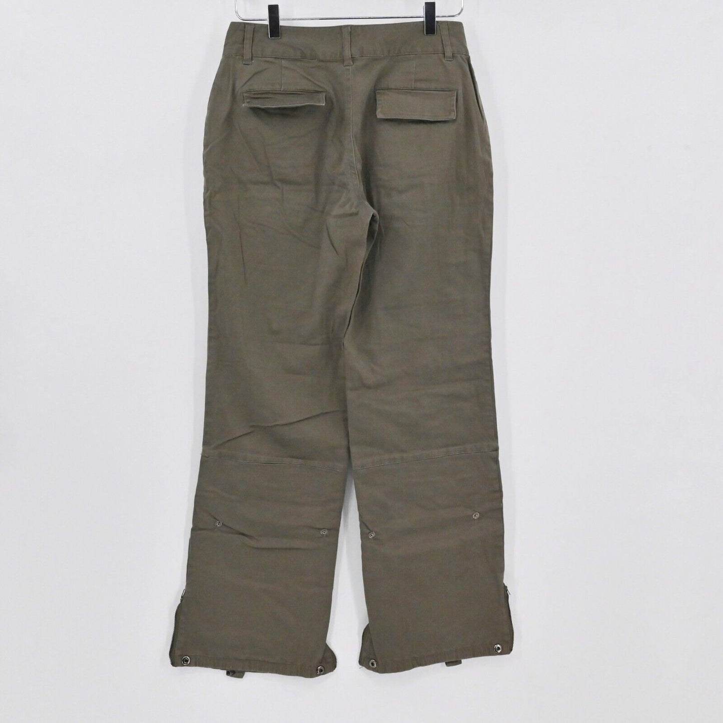 Vintage GYPSY JEANS Pants Womens Sz 6 Army Green Cargo Roll Tab Hem Utility Y2k