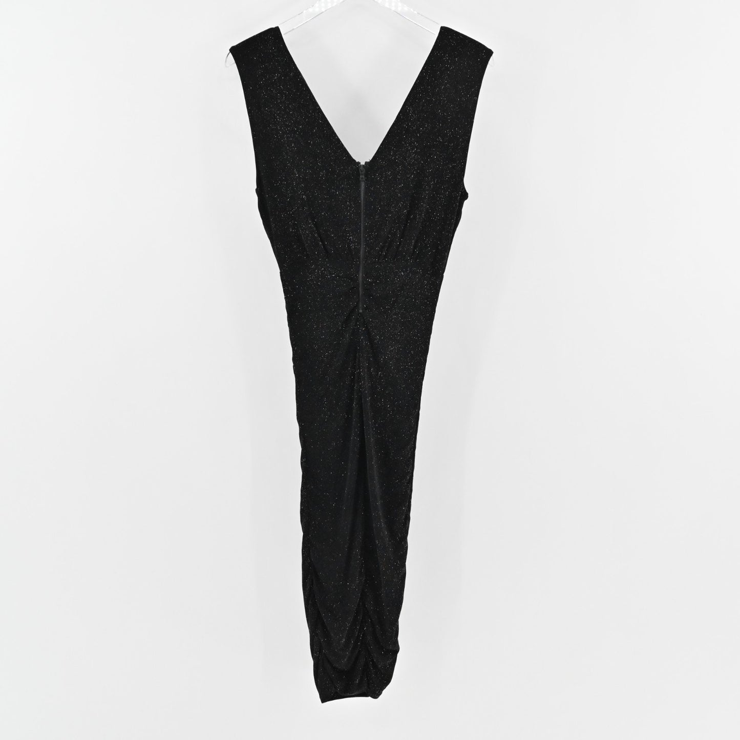 ALICE OLIVIA Ruched Bodycon Dress Size S Black Gold Shimmer Sleeveless V Neck