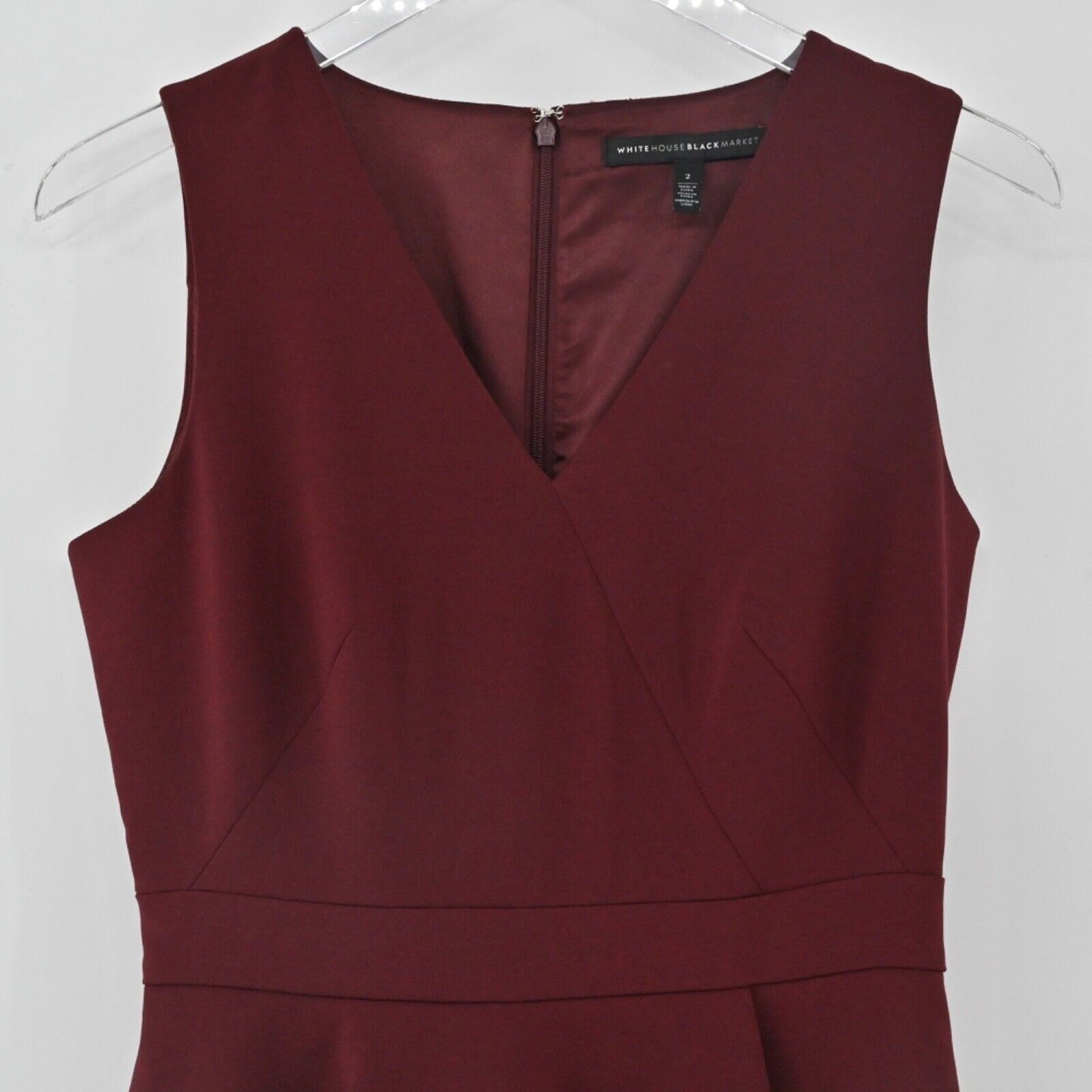 WHITE HOUSE BLACK MARKET Dress Womens Size 2 Burgundy Ruffle Sleeveless Sheath
