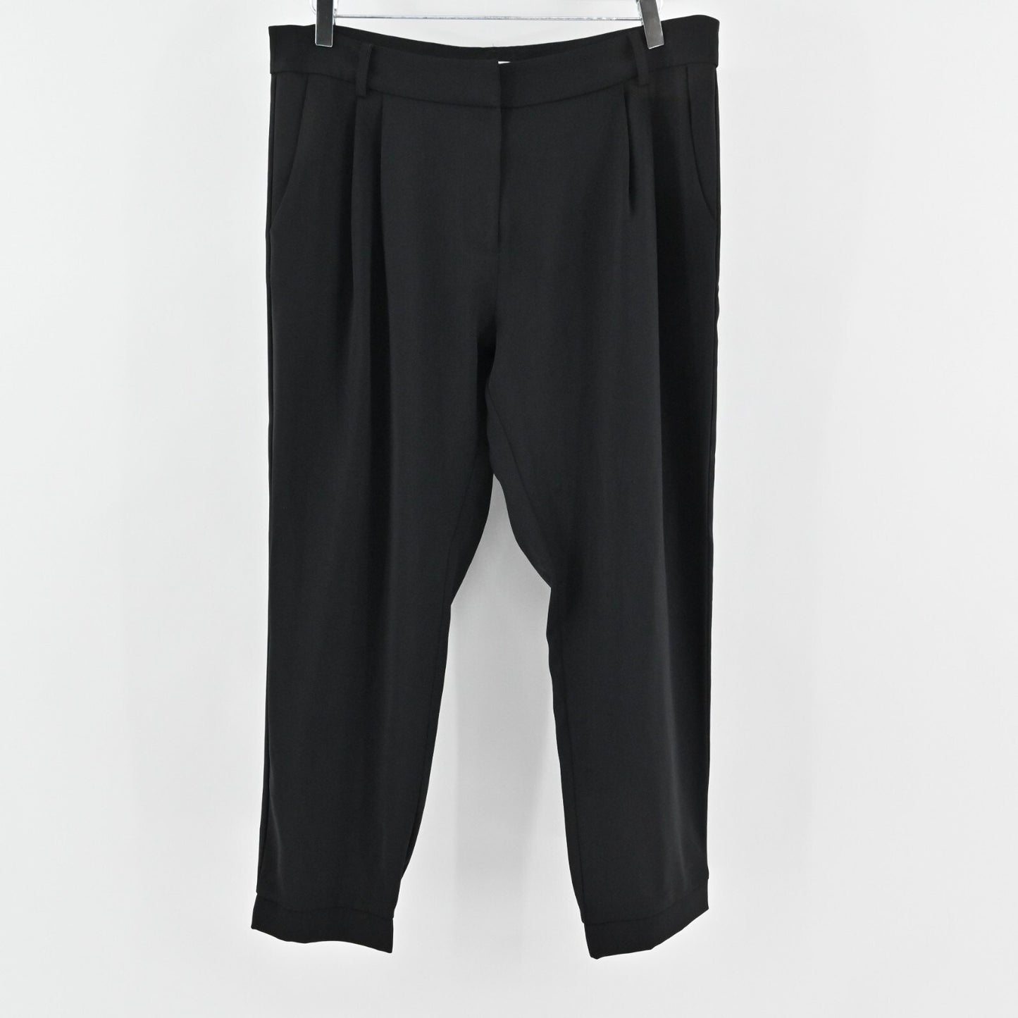 Parker Womens Pleated Pants Sz 12 Black Tapered Cropped Trousers Stretch Office