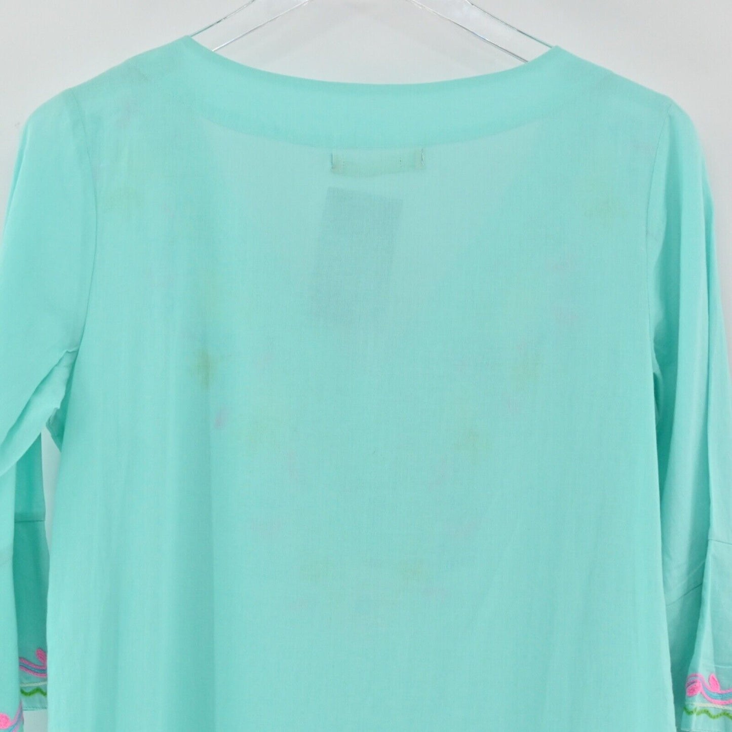 UNE BELLE TROUVAILLE Dress Womens Sz M Blue Embroidered Floral Cotton Tunic Maxi