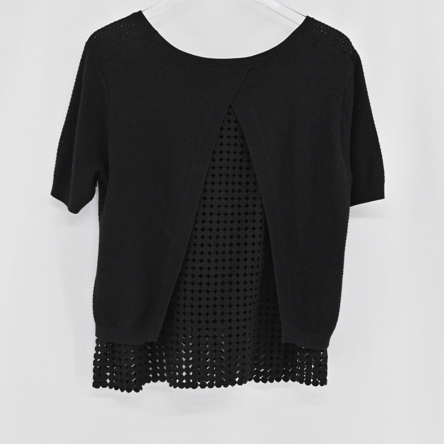 SACHIN BABI Top Womens Size Large Black Knit Split Back Dotted Mesh Layer Trim