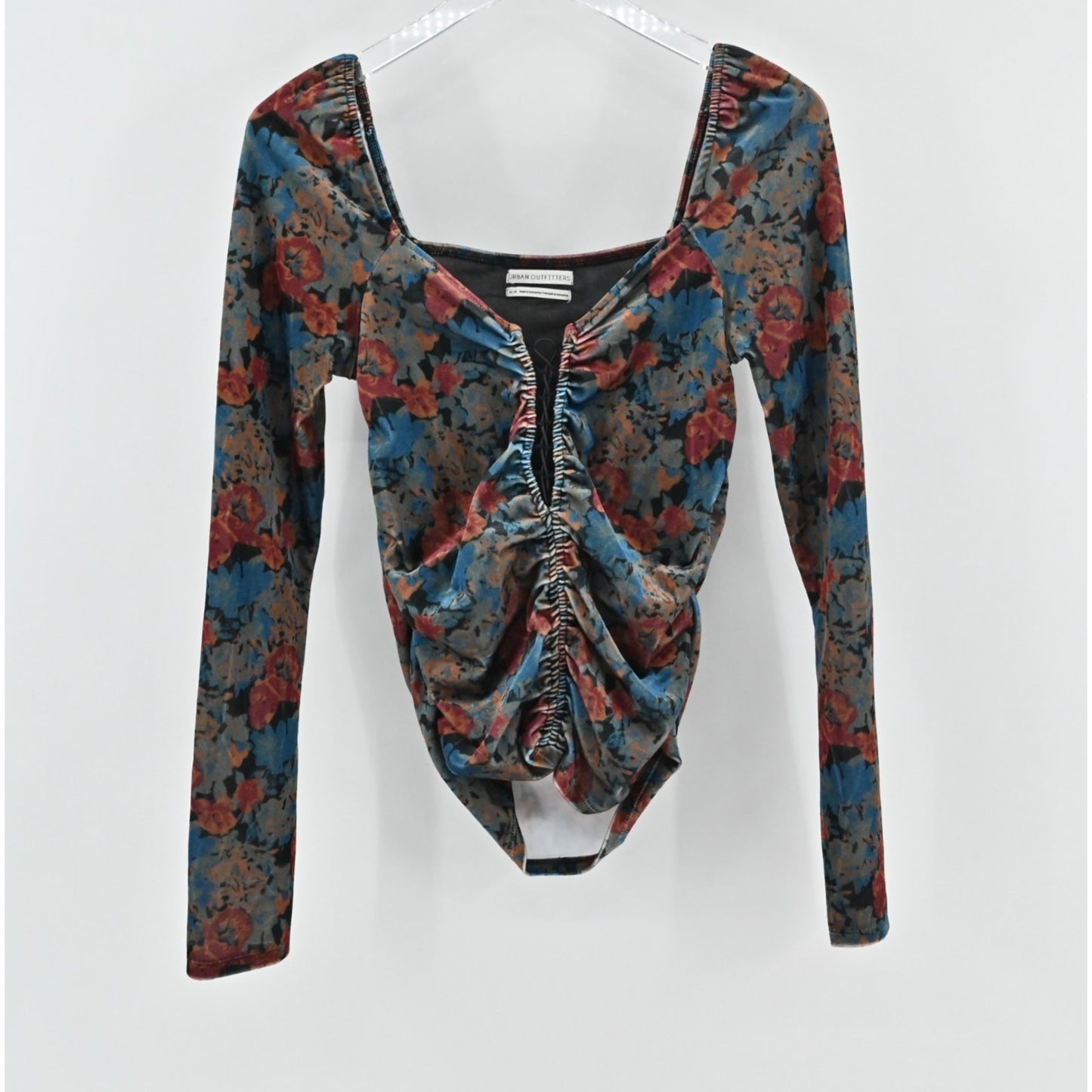 Urban Outfitter Womens Georgia Velvet Lace-Up Top Size M Dark Romantic Floral
