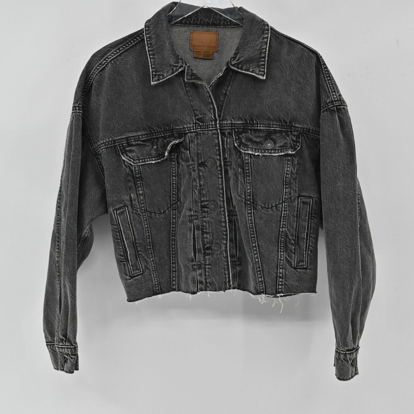 AMERICAN EAGLE Jacket Womens Size Small Black Wash Long Sleeve Cropped Denim
