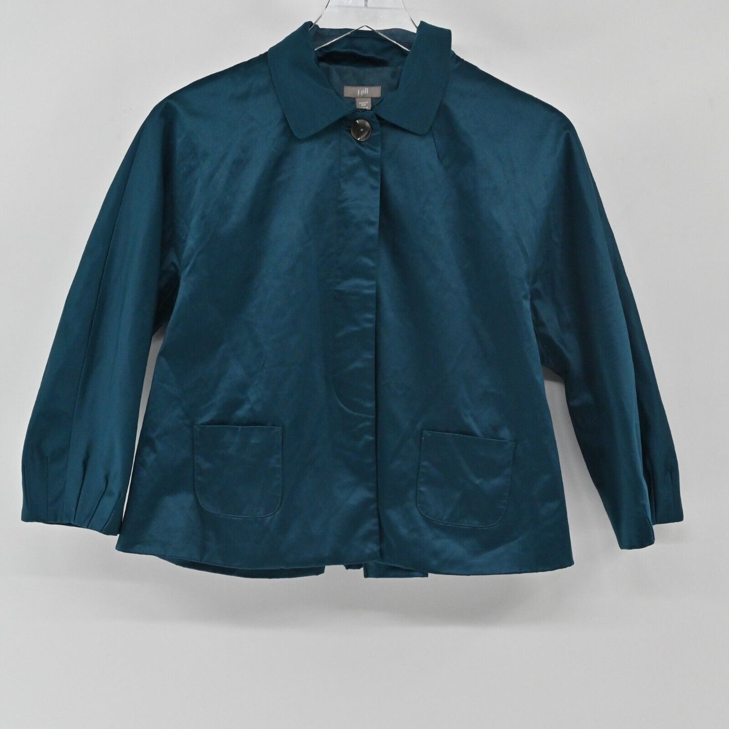 J JILL Jacket Womens Size XS Cropped Swing Opera Lagenlook Cape Teal Peacock