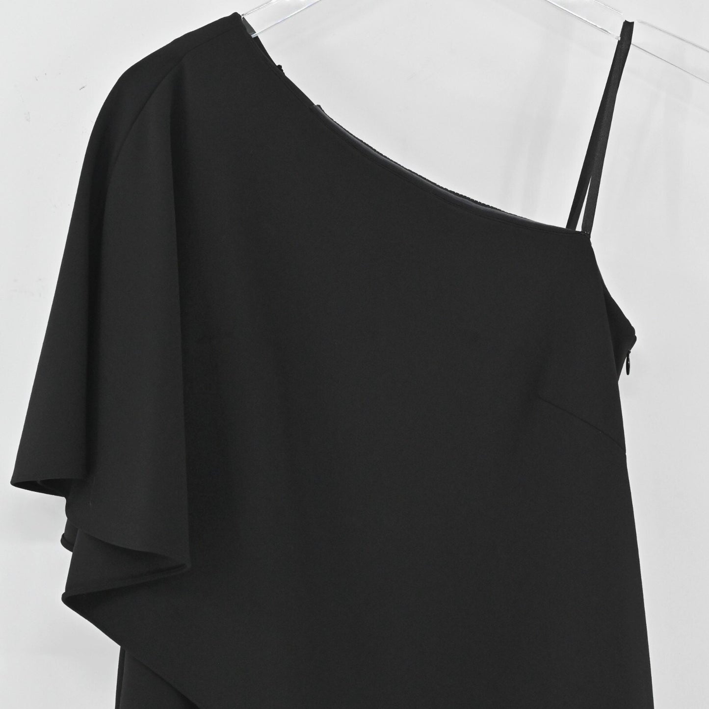 ADRIANNA PAPELL Womens Black One Shoulder Dress Size 6 Asymmetrical Drape Gown