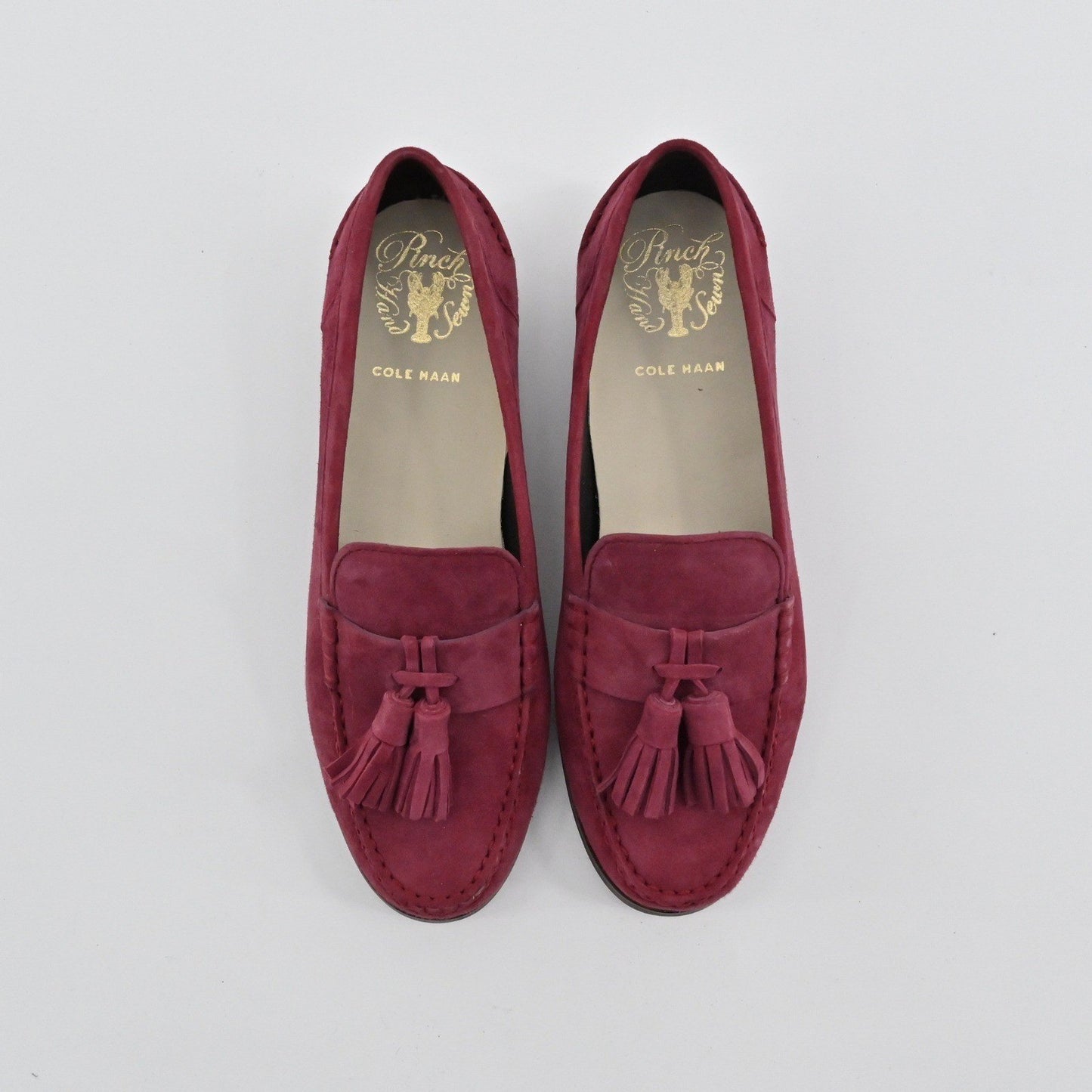 Cole Haan Emmons Tassel Loafers Womens Size 6.5B Burgundy Suede Preppy Academia