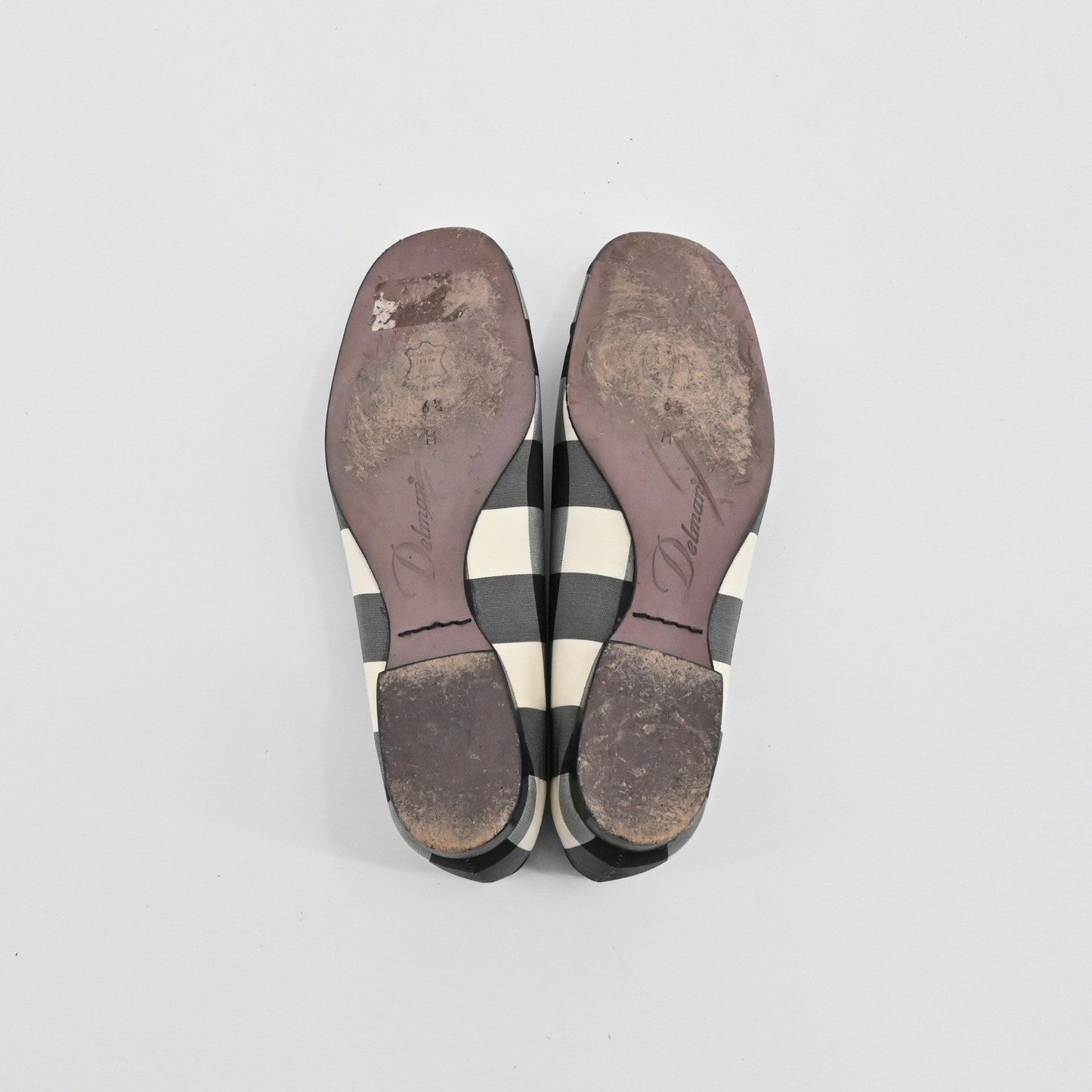 Delman Gingham Ballet Flats Womens Size 6.5 Black White Check Slip On Vtg 90s