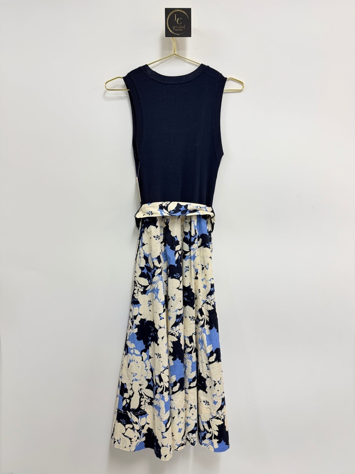 Tayna Taylor Navy/Floral Knit Dress Size S