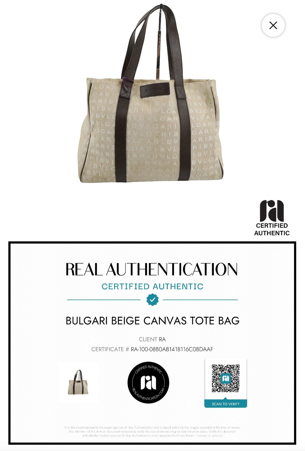 Bvlgari Logomania Beige Canvas Tote
