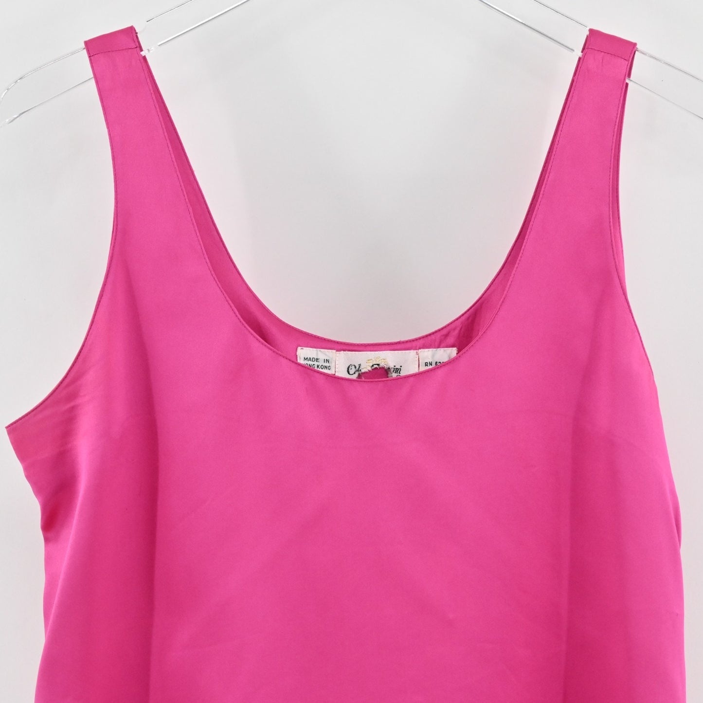 Vintage Oleg Cassini Womens Pink Silk Tank Top Size 12 Satin Scoop Neck Blouse