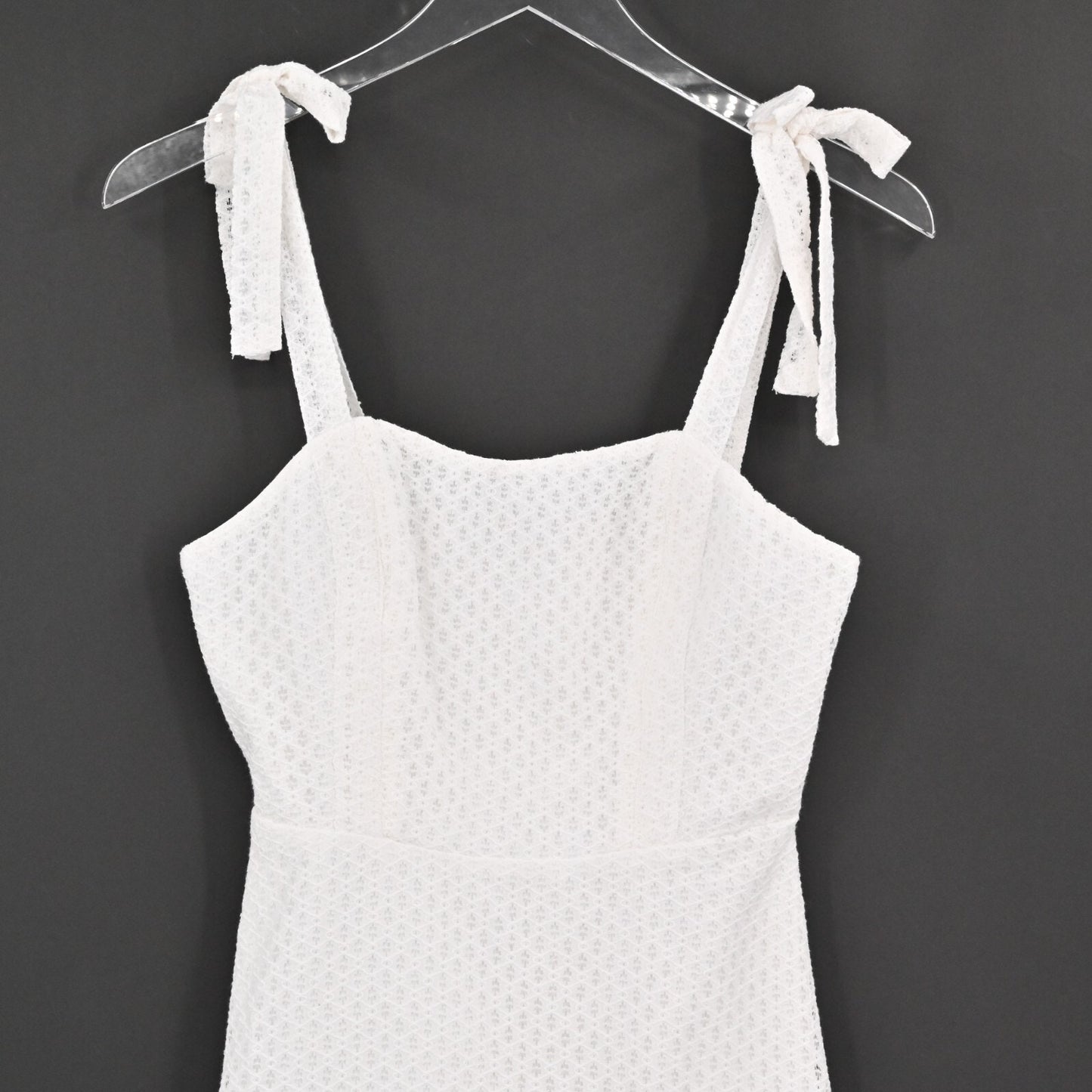 BCBGENERATION Dress Size 0 White Eyelet Cotton Skater Tie Shoulders Bridal NEW