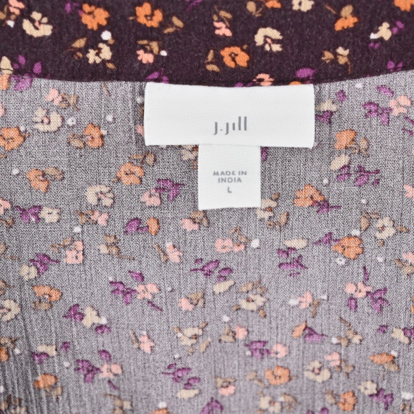 J JILL Embroidered Dress Size L Sonoma Floral Dark Fig Ditsy Boho Relaxed Swing