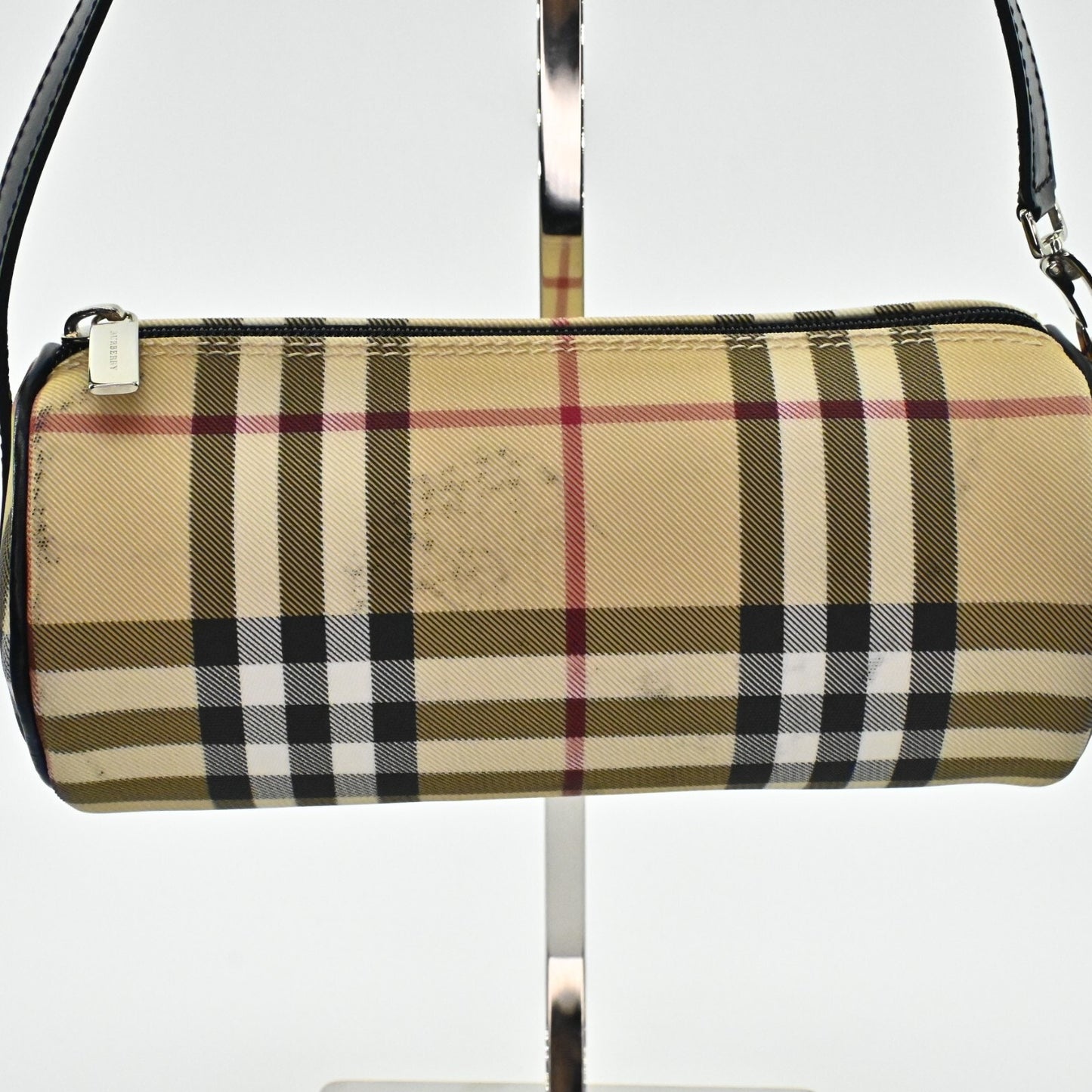 Vtg BURBERRY Mini Barrel Bag Nova Check Tan Plaid Signature Zip Closure Shoulder