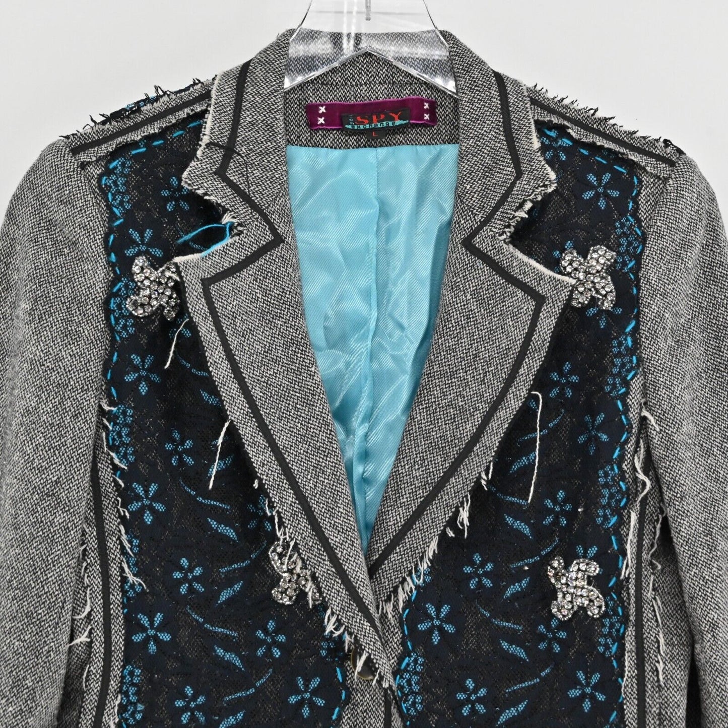 Vtg Blazer Distressed Patchwork Lace Wool Silk Womens Sz L SPY ZONE EXCHANGE 00s