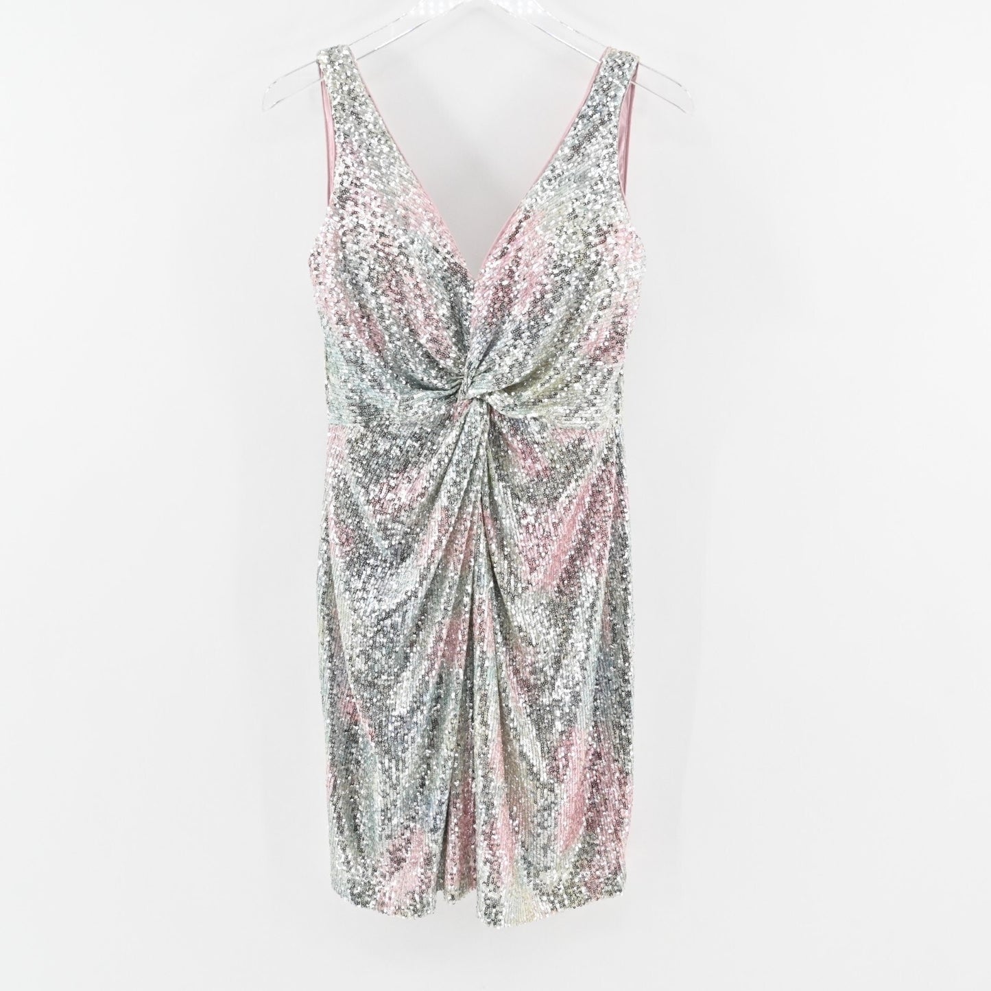 NICOLE MILLER Tiffany Sequin Dress Sz 6 Pastel Tie Dye Sleeveless Twist Mini NEW