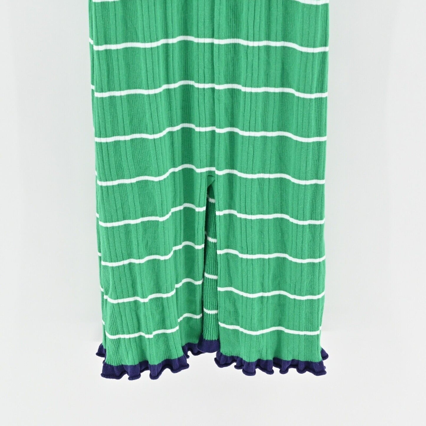 ANTHROPOLOGIE Dress Size XL Green Stripe Cotton Knit Ruffle Midi DAILY PRACTICE