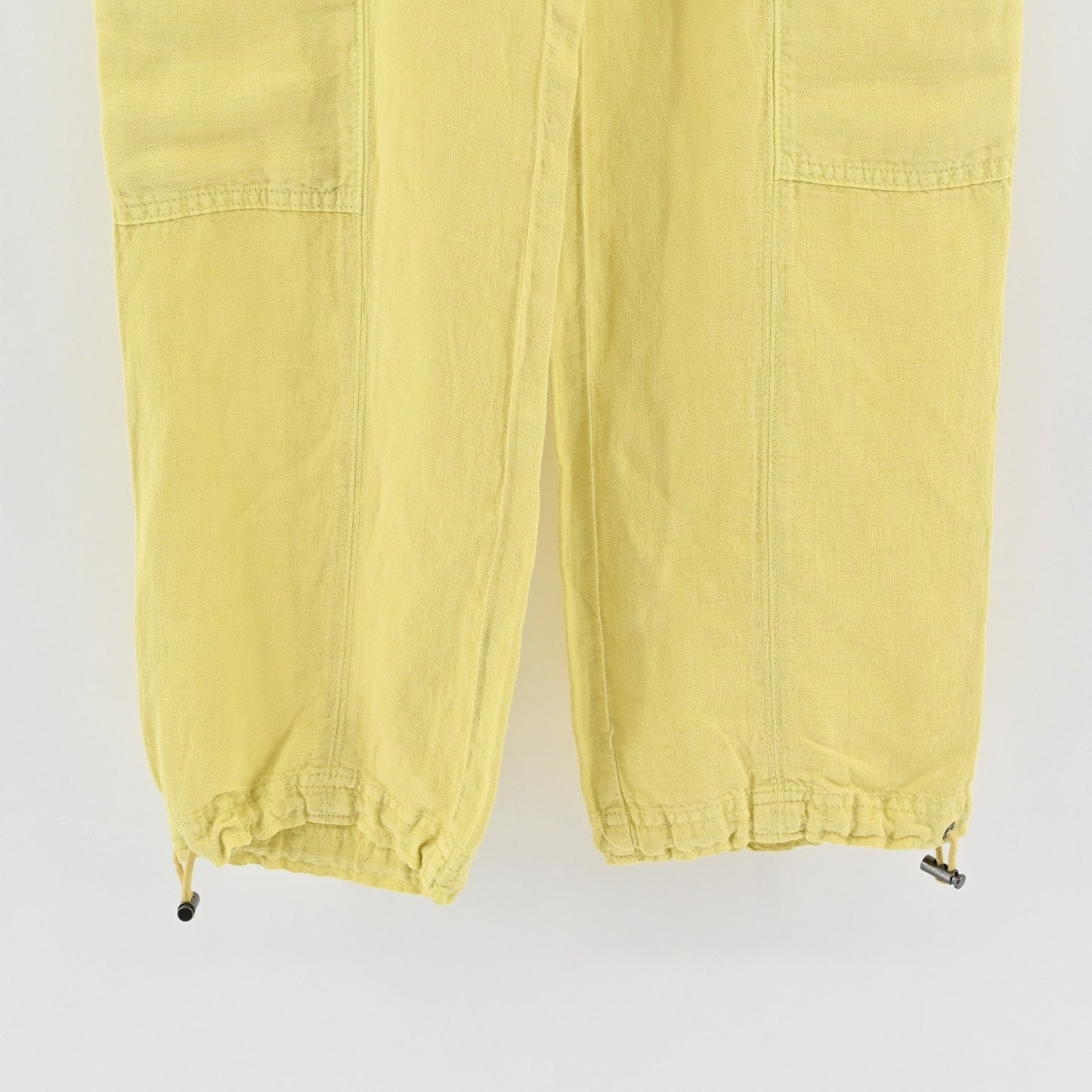 Nicole Miller Womens Yellow Cargo Pants Size XS Linen Blend Crop Cinch Hem