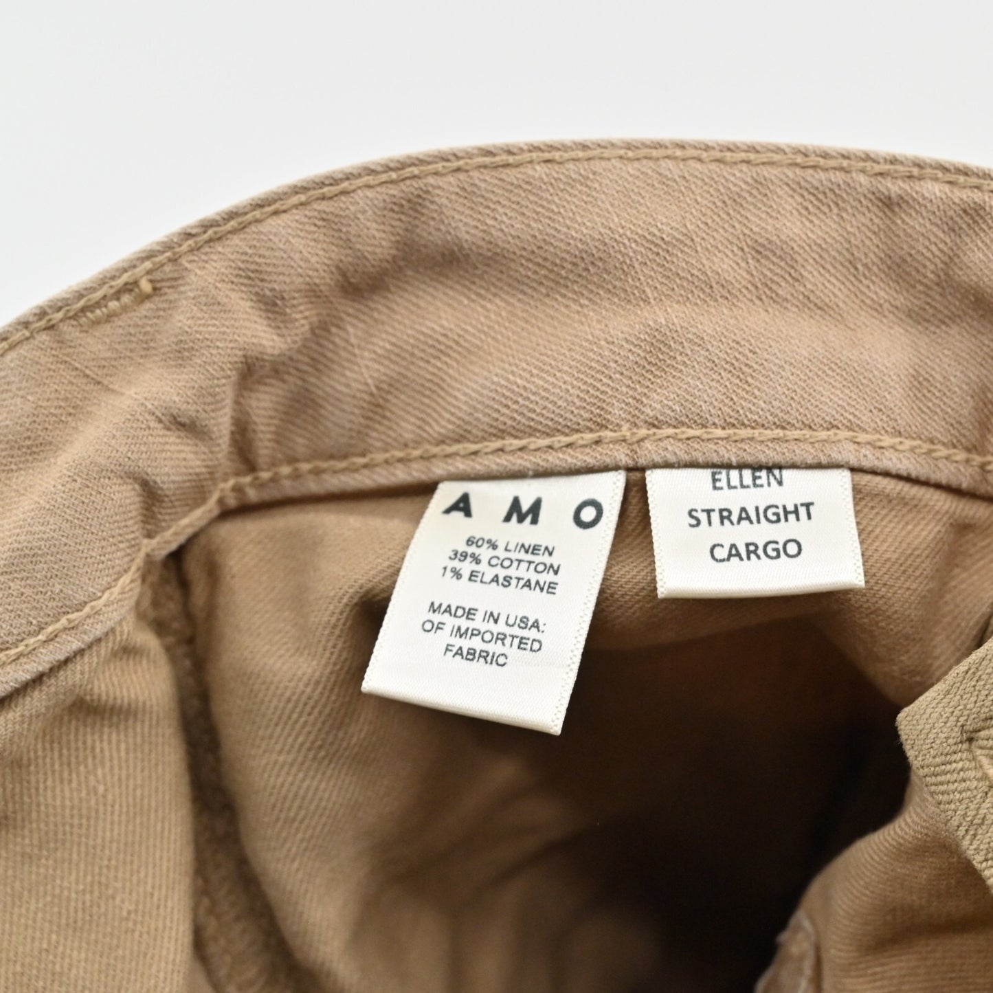 AMO Ellen Womens Pants Size 25 Straight Cargo Pocket Trouser Tan Linen Blend