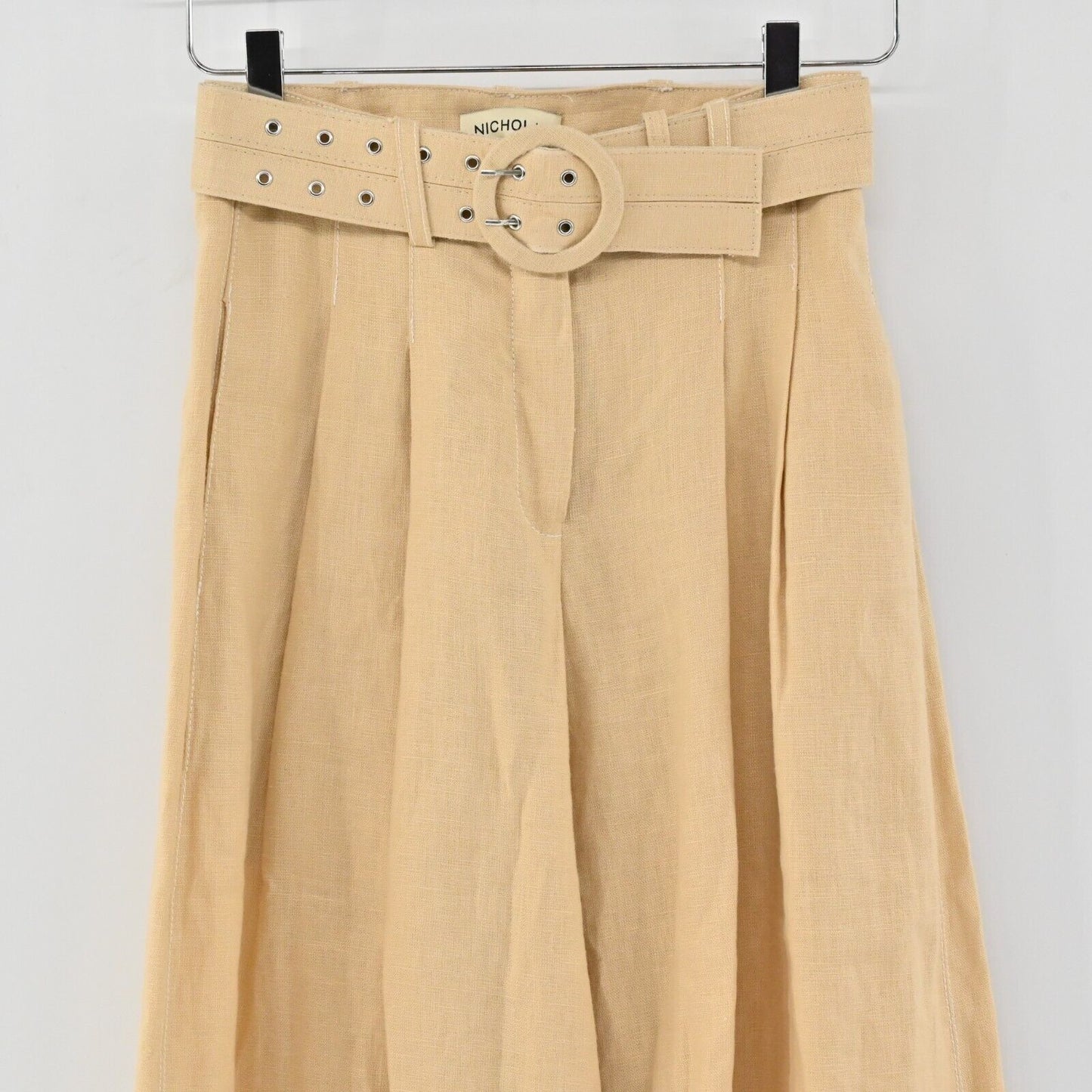 NICHOLAS Pants Womens Size 2 Natural Linen High Rise Wide Leg Pleated Cropped