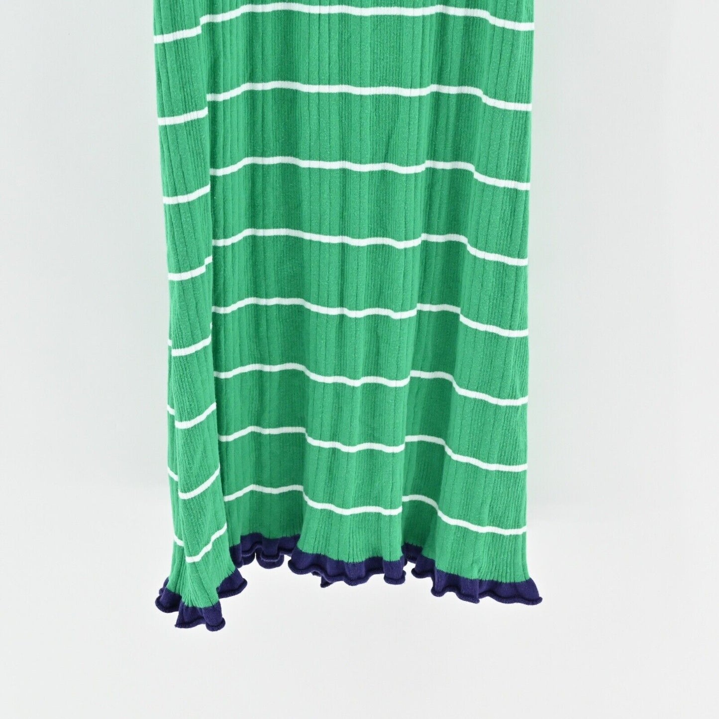 ANTHROPOLOGIE Dress Size XL Green Stripe Cotton Knit Ruffle Midi DAILY PRACTICE