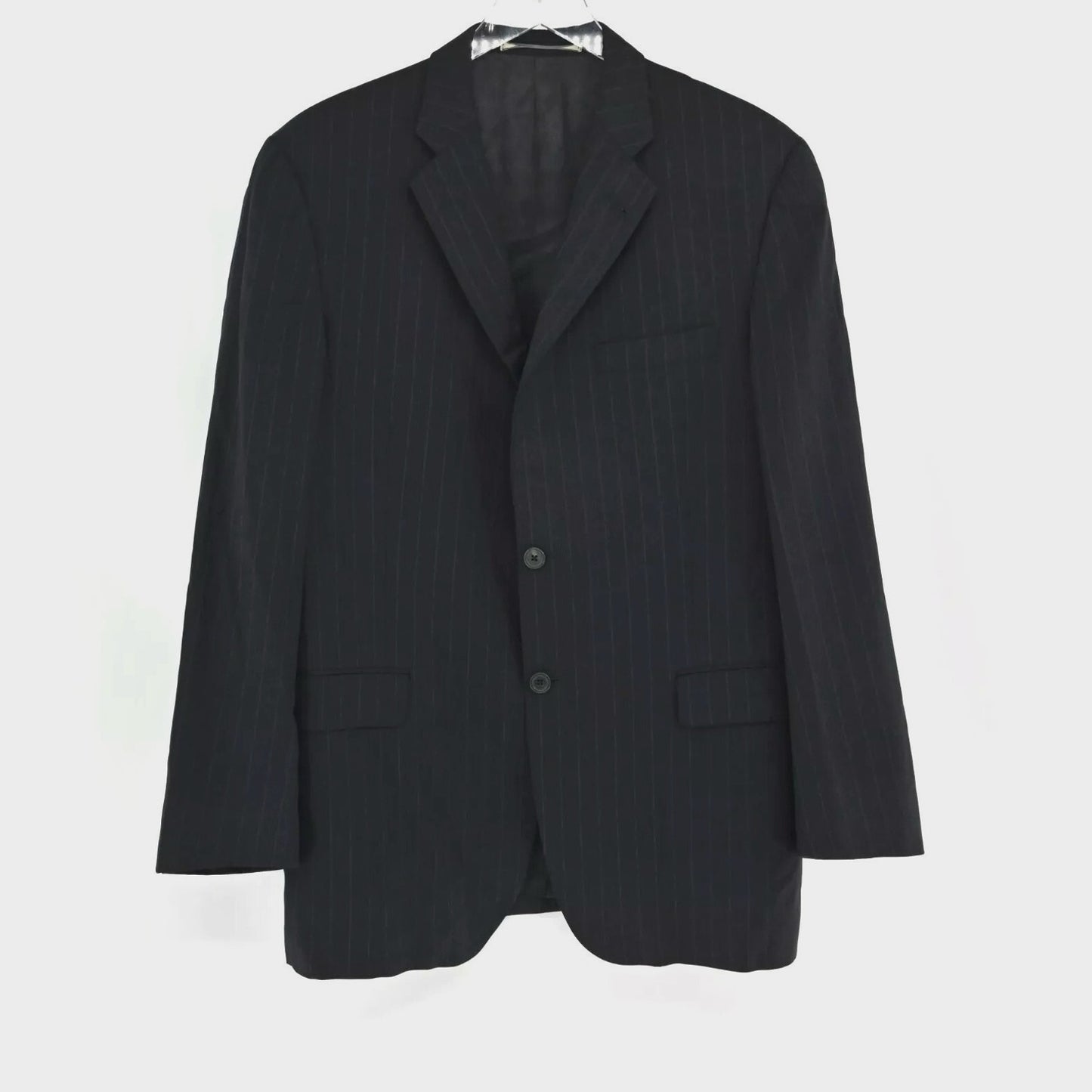 Vtg BURBERRY Mens Pinstripe Blazer Size 42R Wool Sport Coat Black Union Made 90s