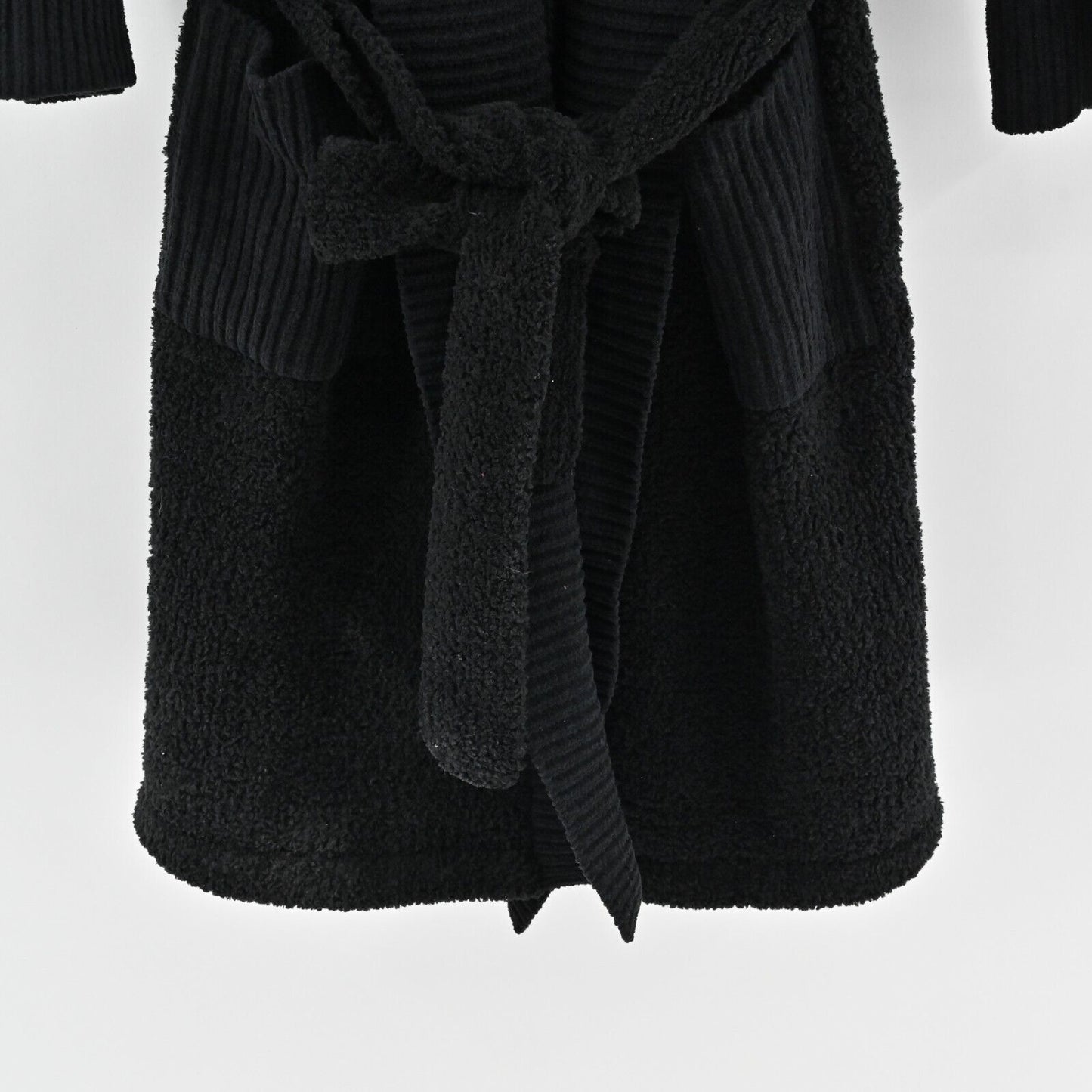 NATORI Robe Womens Sz L Black Fleece Belted Comfort Sherpa Plush Soft Cozy JOSIE