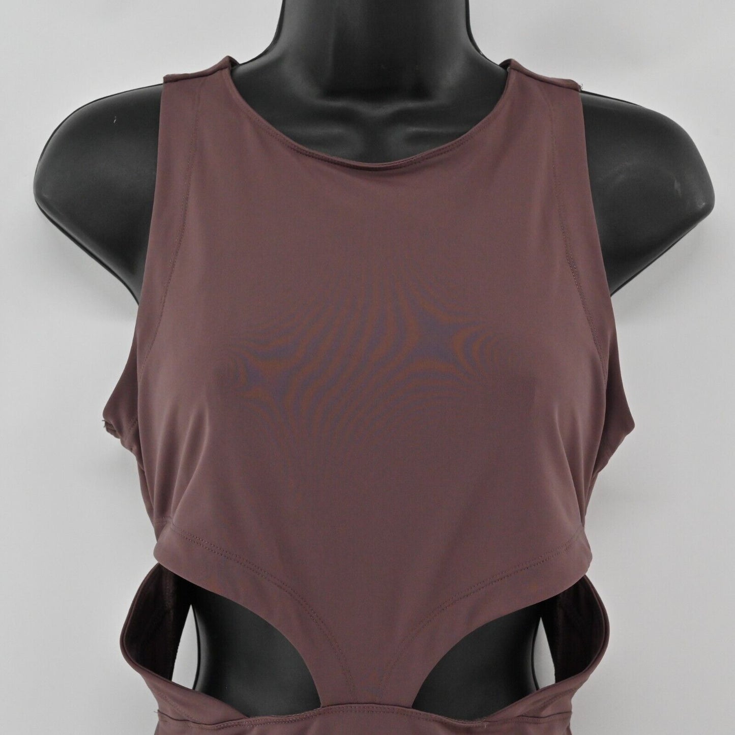 FREE PEOPLE Bodysuit Womens Size M Maroon Cutout Side Round Neck Movement Zip
