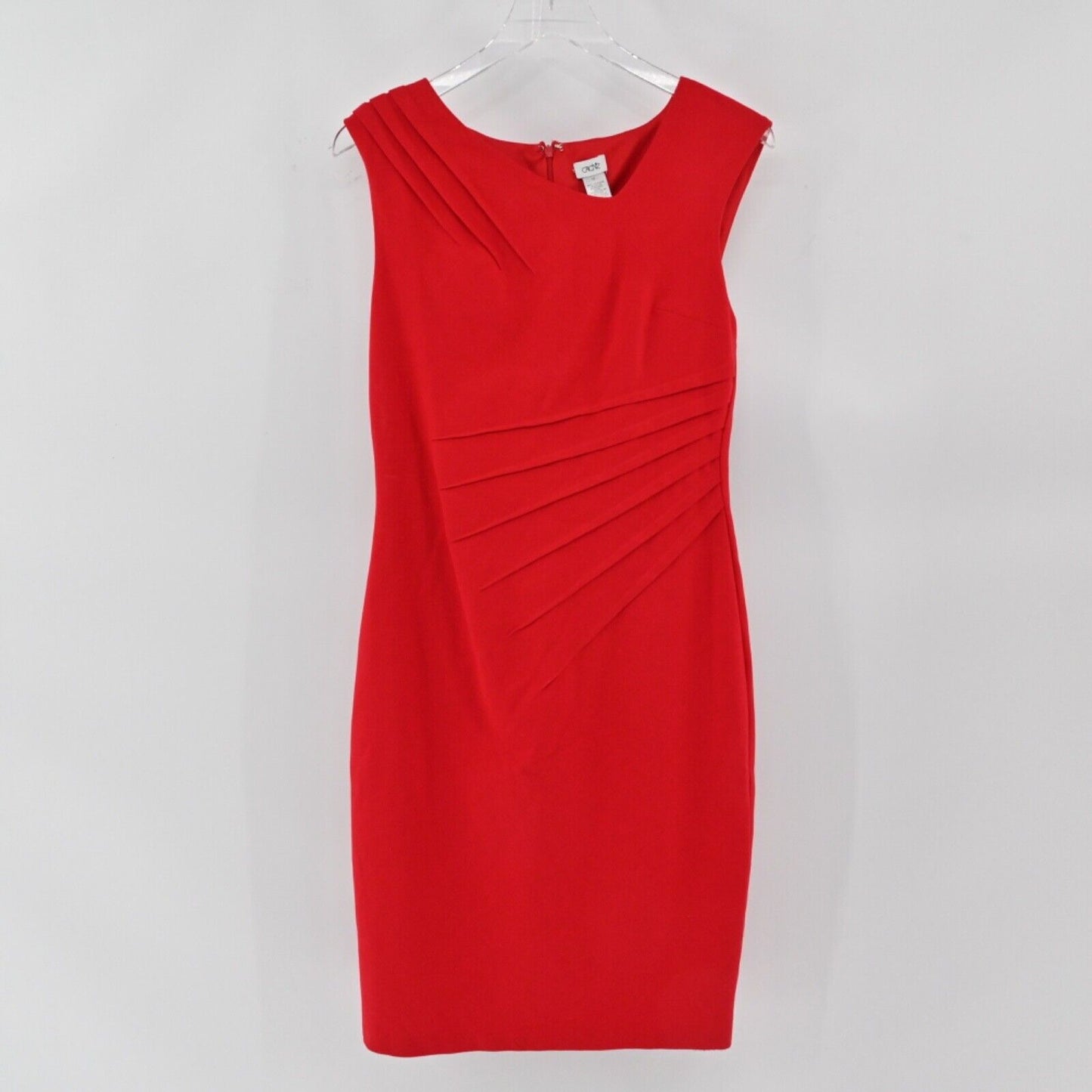 Vtg CACHE Dress Womens Sz 10 Sheath Red Asymmetric Neckline Ruched Office Career
