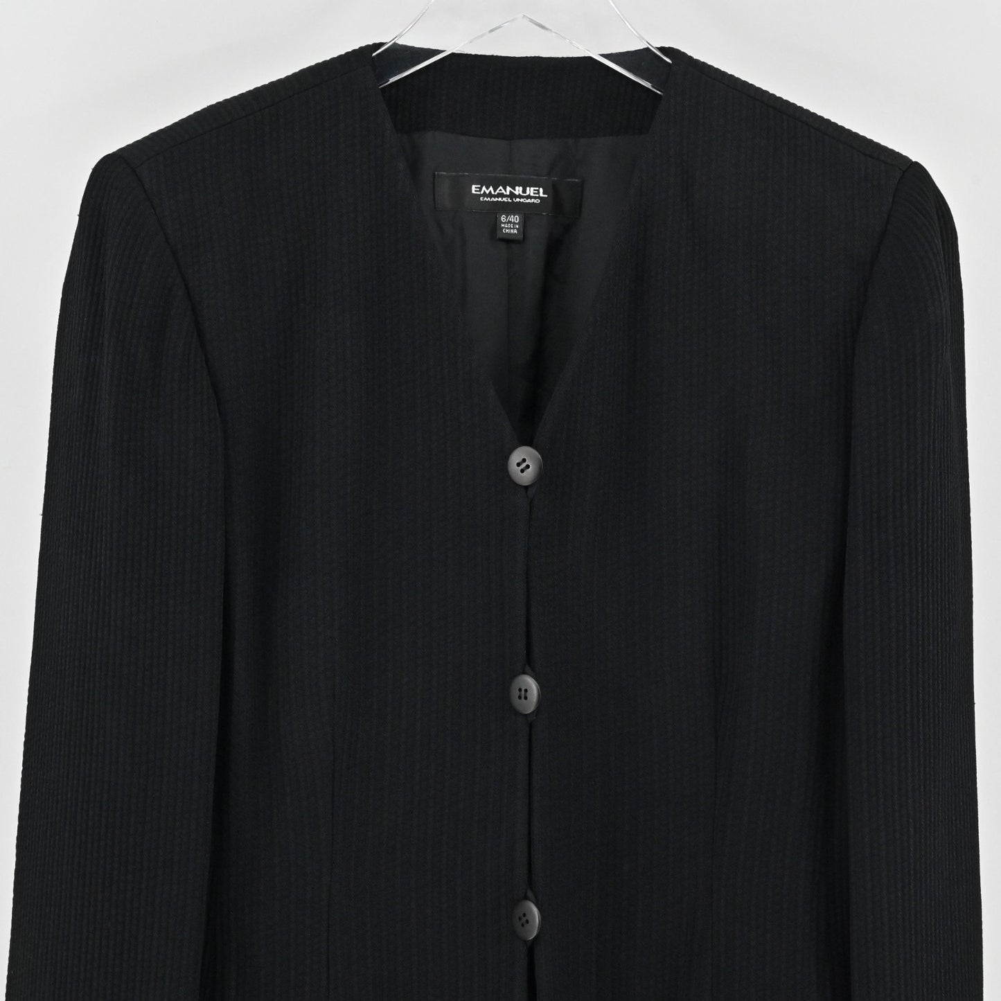 Emanuel Ungaro Womens Black Blazer Size 6 Single Breasted Collarless Jacket