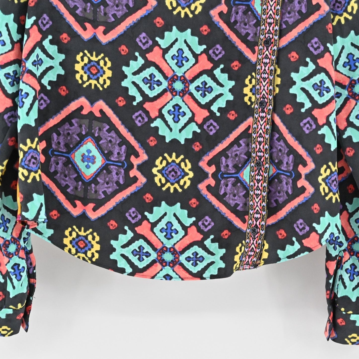 RACHEL ROY Top Womens Sz M Multicolor Print Embroidered Trim Square Neck Blouse