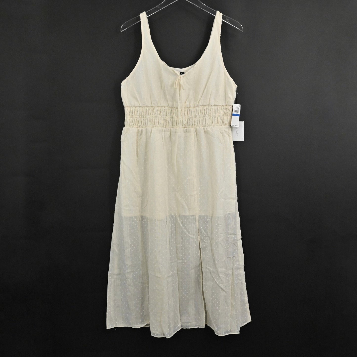 1 STATE Dress Sz XL Midi Smocked Waist Cotton Swiss Dot Cottagecore Prairie NEW