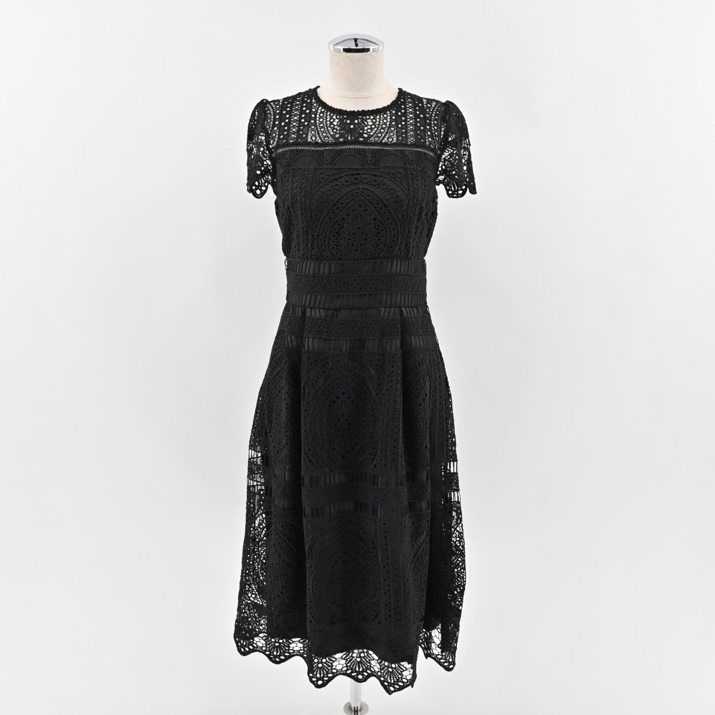 WHBM Dress Size 2 Black Embroidered Lace Fit Flare Whimsigoth Victorian Office