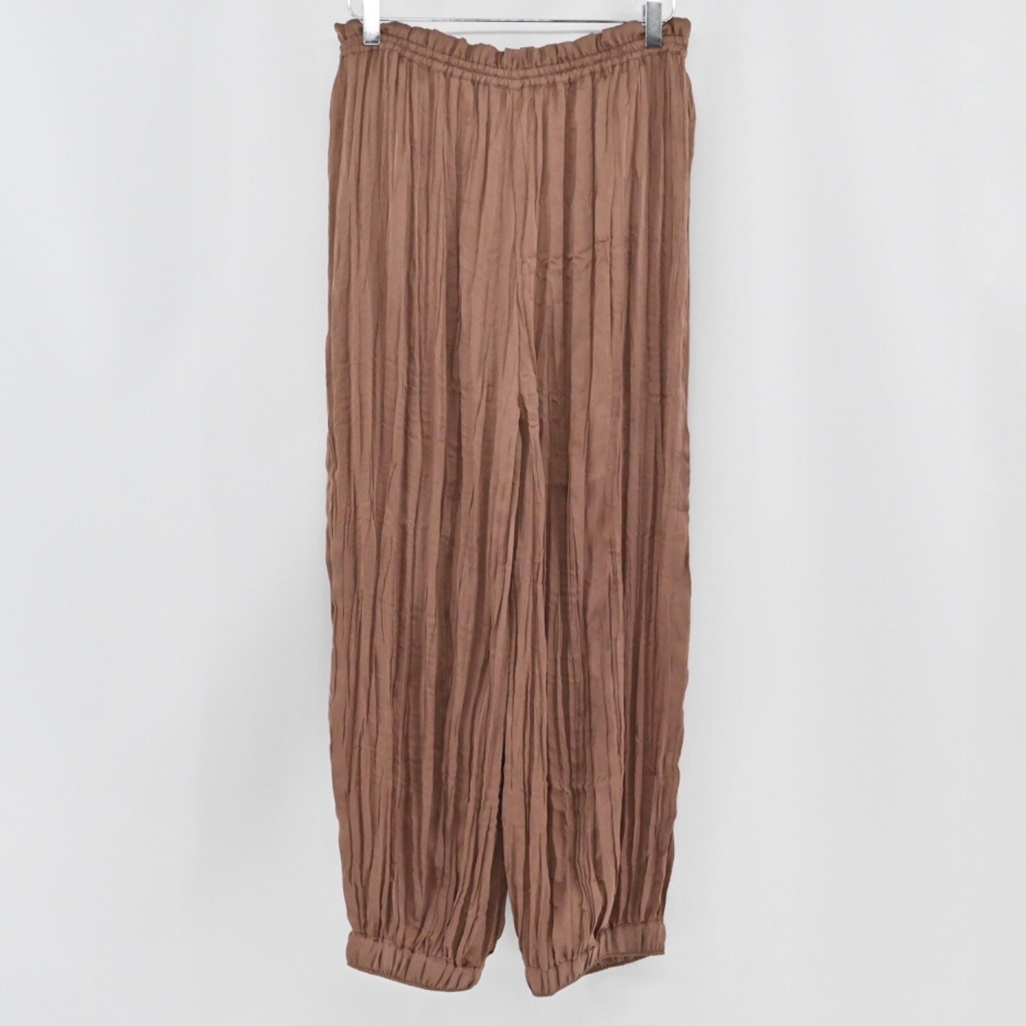 ANTHROPOLOGIE Womens Bria Joggers Size M Satin Brown Pleated SATURDAY SUNDAY