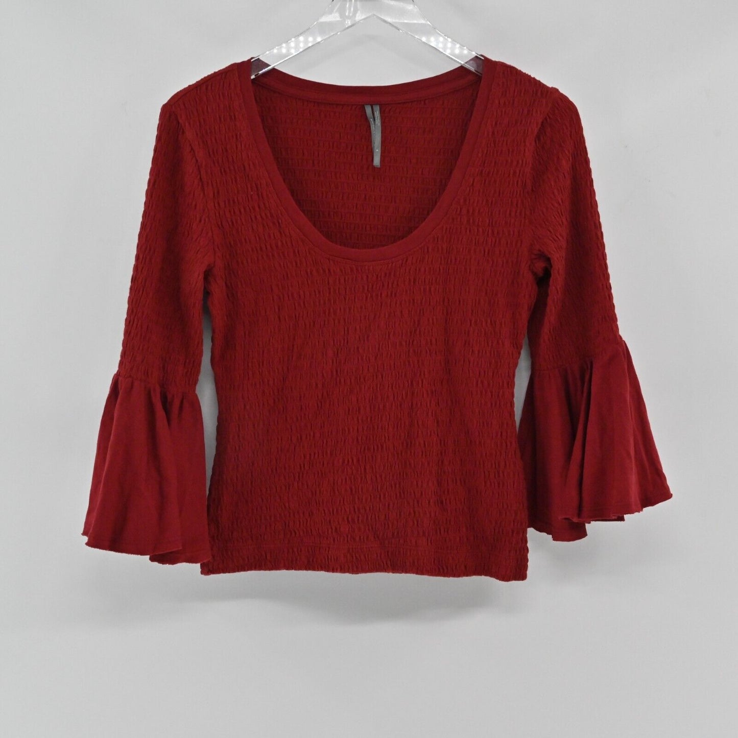 ANTHROPOLOGIE Top Womens Size S Smocked Bell Sleeve Scoop Neck Stretch Blouse