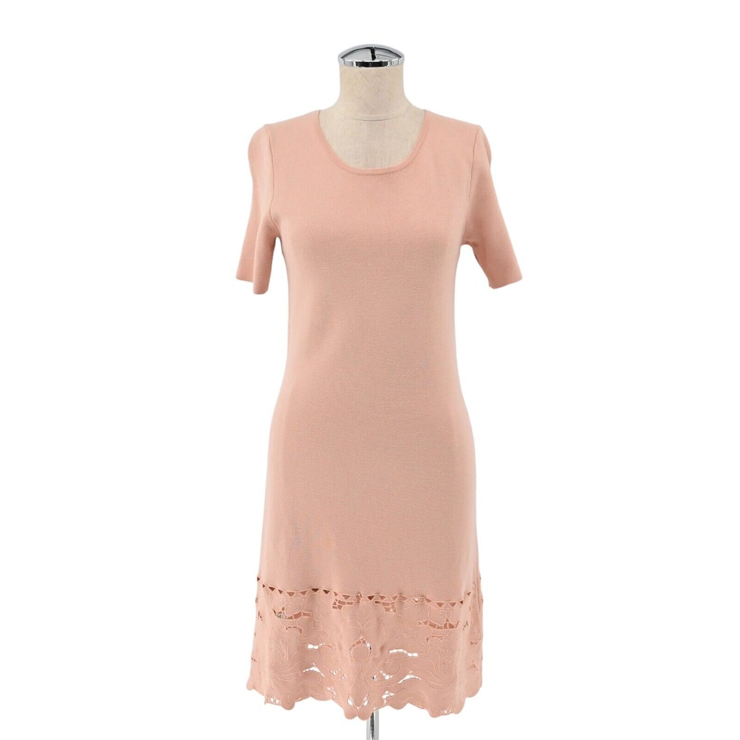 ANN TAYLOR Dress Womens Sz S Pink Knit Floral Embroidered Eyelet Sheath Capsule