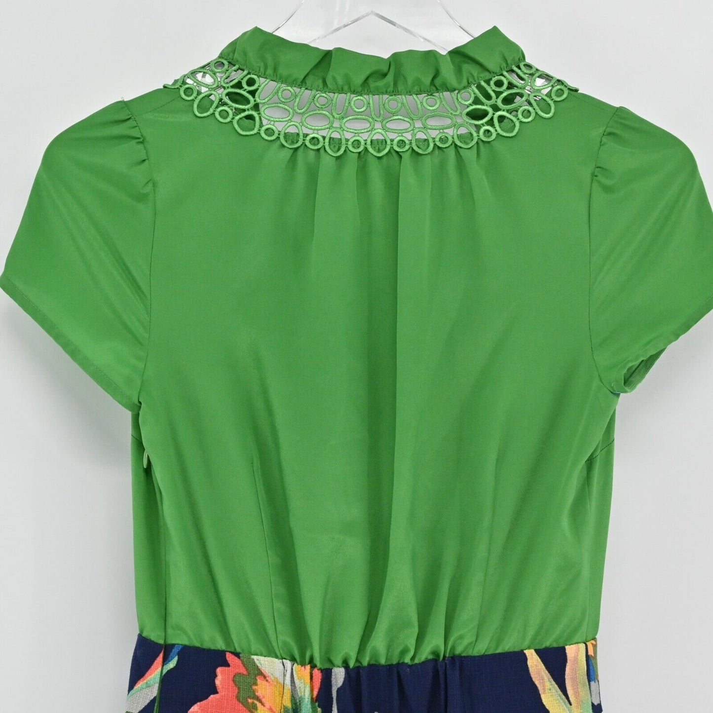 Anthropologie Womens Green Floral Dress Size 2 Elland TABITHA Blouson Tie Neck