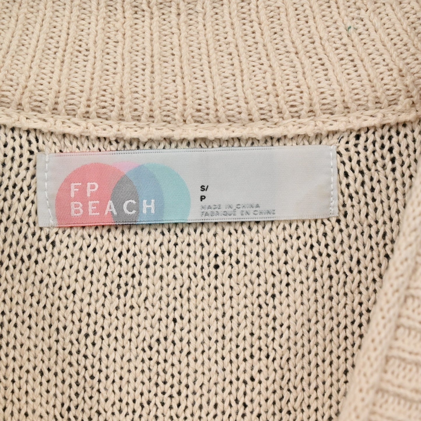Free People Womens Checkered Knit Sweater Top Size S FP Beach Oversized Tan