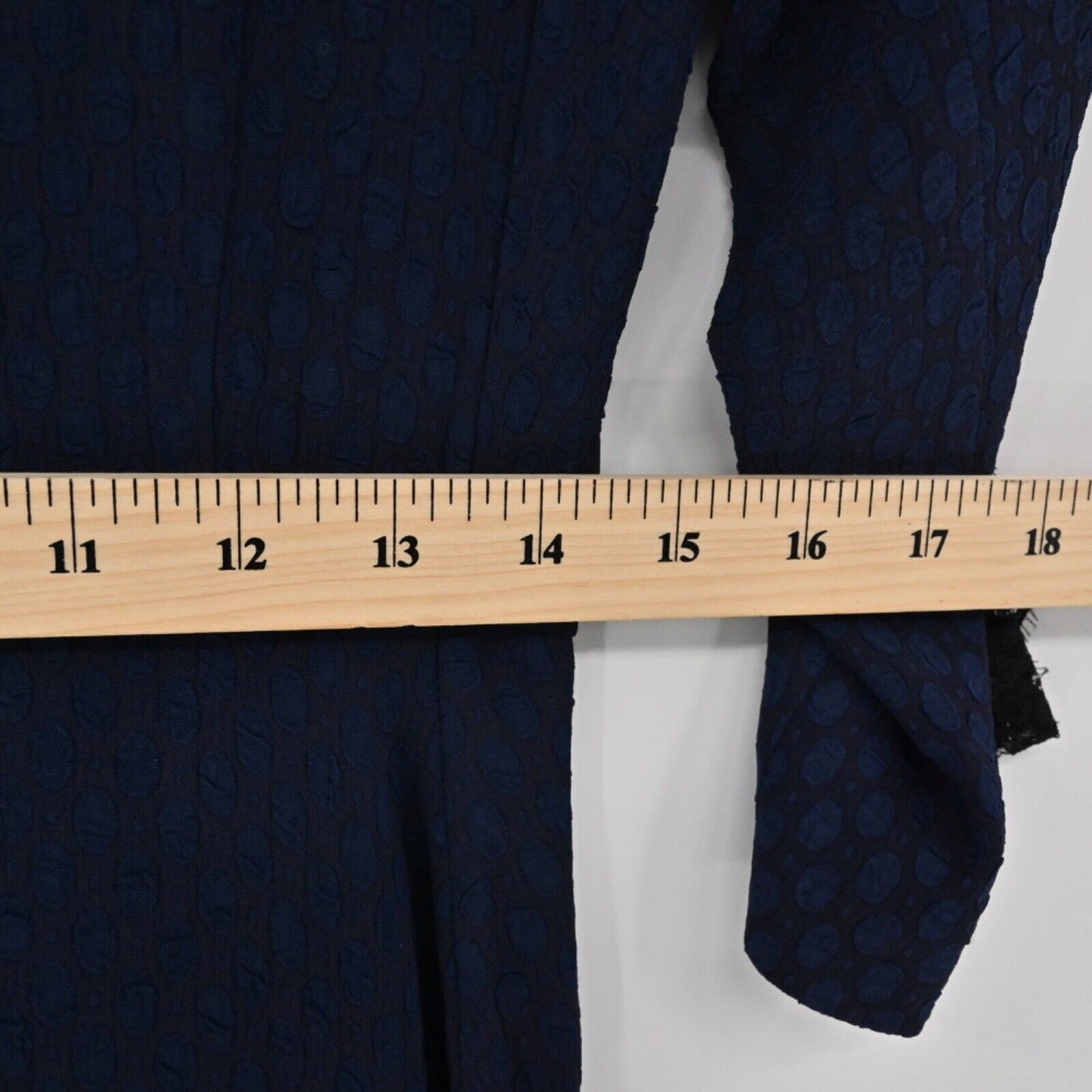 SANDRO Dress Womens Sz M Navy Blue Polka Dot Black Lace Cut Out 3/4 Sleeve Shift