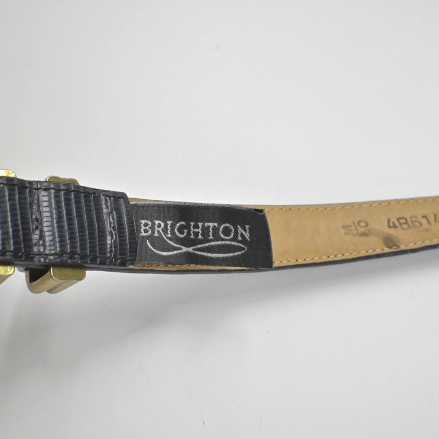 Vtg BRIGHTON Womens Croc Embossed Leather Belt Size M/30 Black Mix Metal Buckle