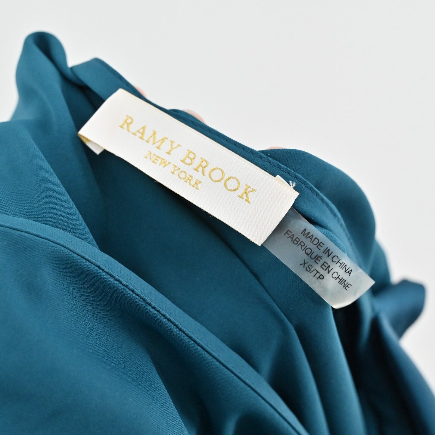 RAMY BROOK Womens Seneca Top Size XS Teal Draped Off Shoulder Neck Tie Blouse