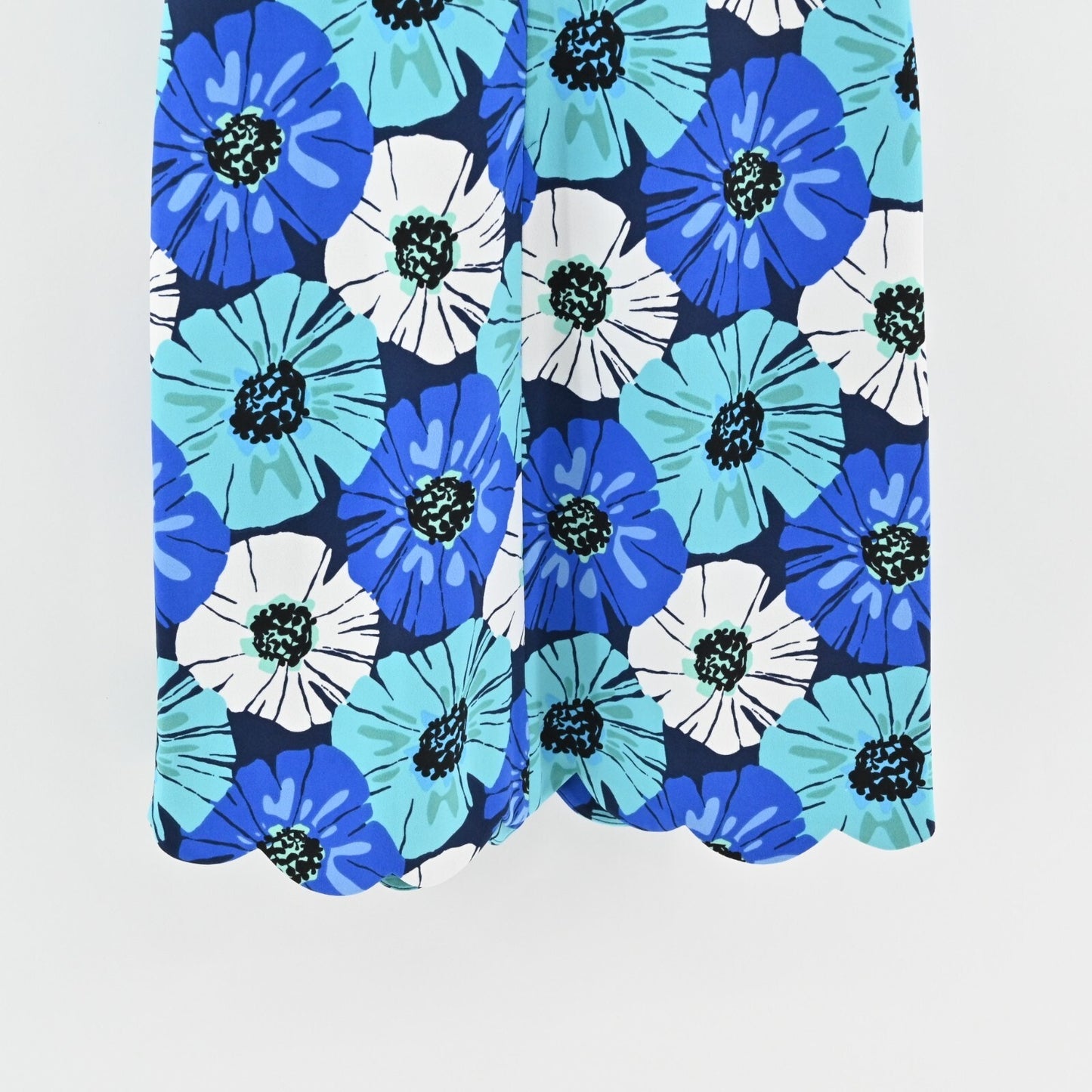 PAPPAGALLO Blue Floral Dress Size 2 Retro Scalloped Hem Sheath Mini Preppy