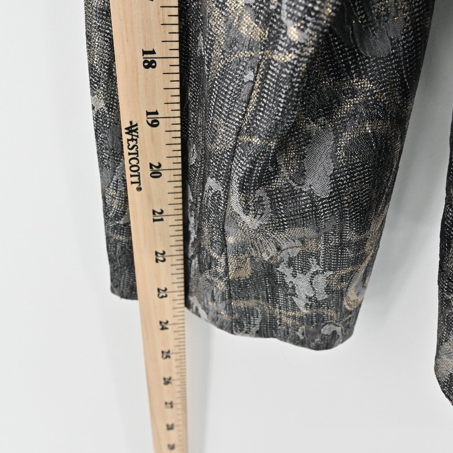 CHICOS Jacket Womens Size XL Barrett Shimmering Scroll Dark Gray Gold Zip Front