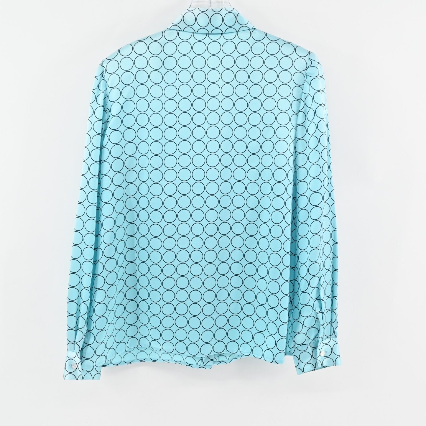 Vtg MAGGY LONDON Blue Silk Top Womens Size 10 Button Circle Blouse Classic Retro