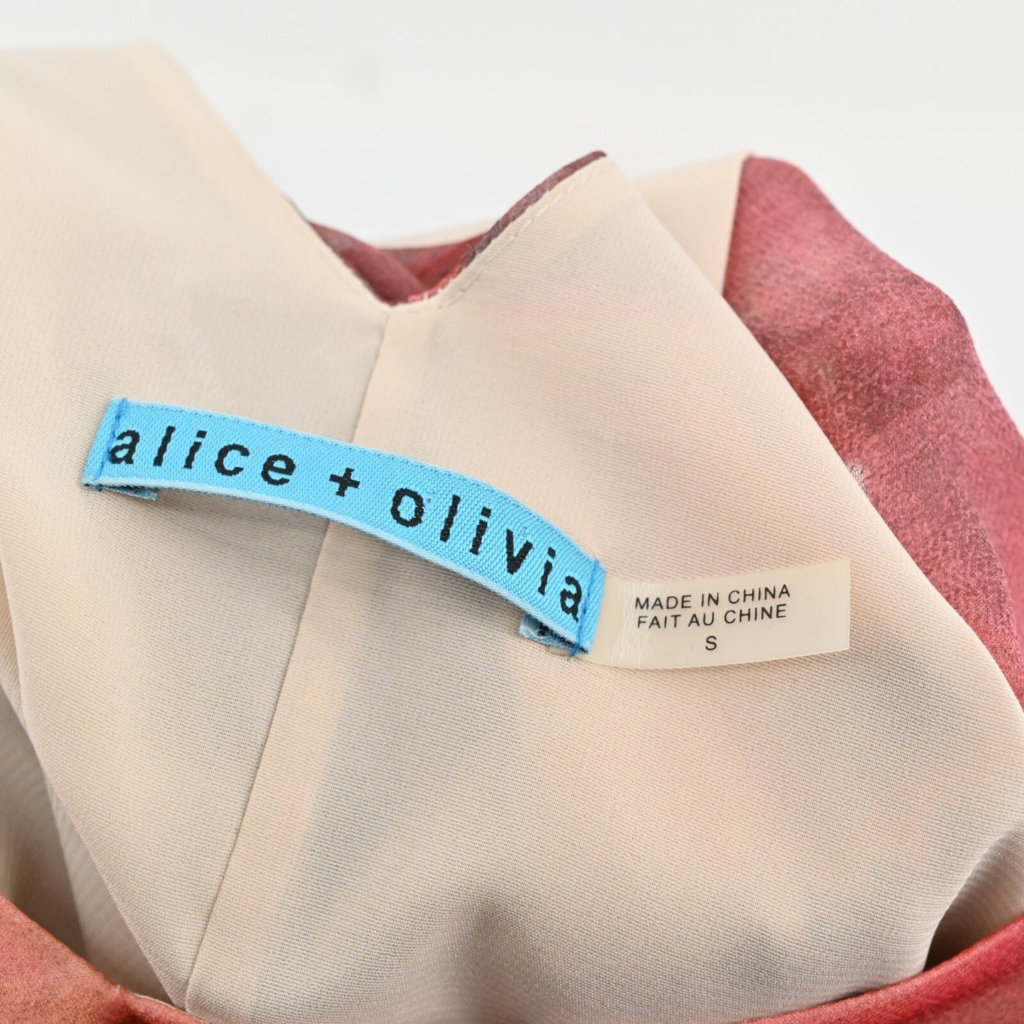 ALICE OLIVIA Womens Silk Peplum TopSize S Fairy Whimsical Pink Brown Blouse