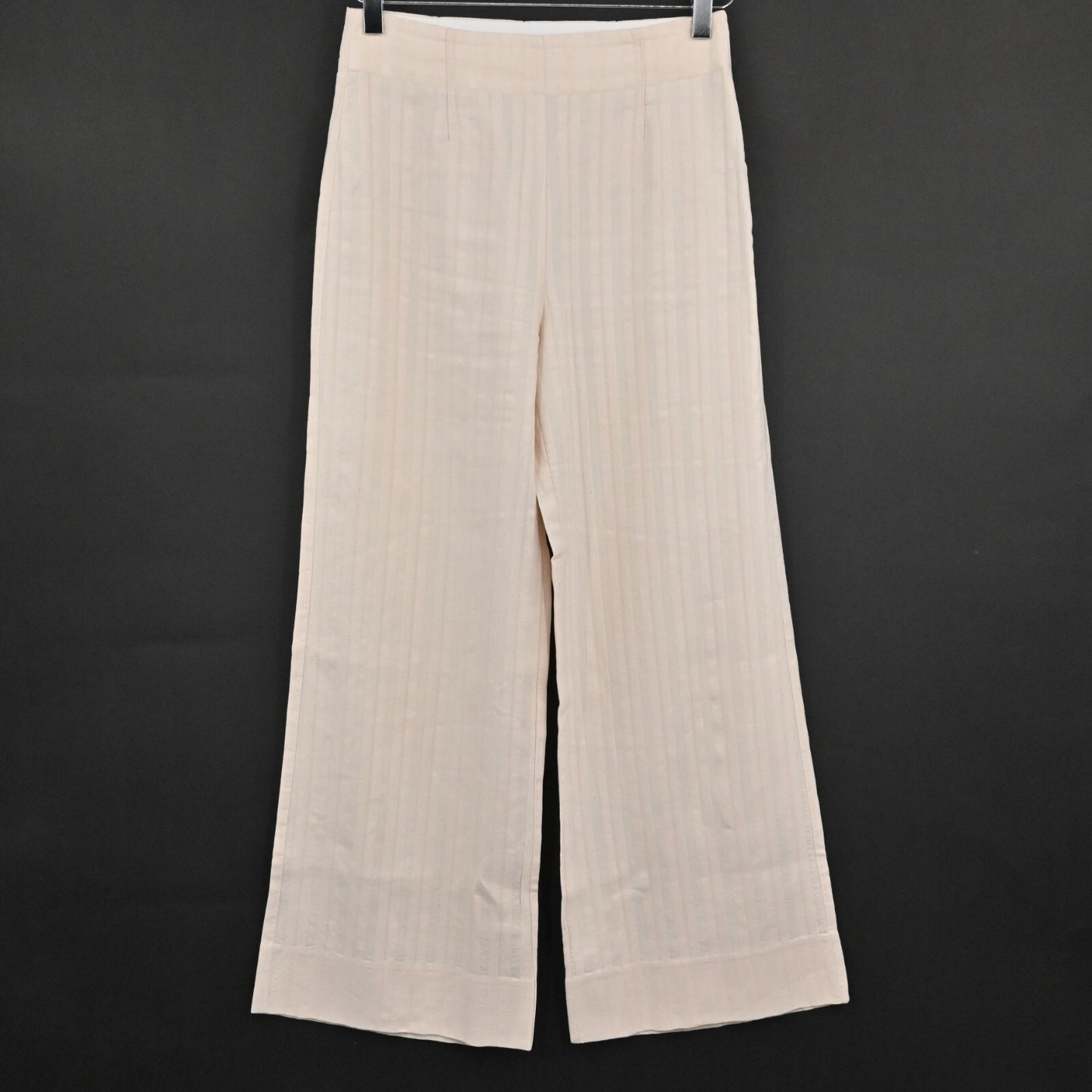 REBECCA TAYLOR Linen Pants Womens Size 0 Textured Stripe Cream Wide Leg Crop