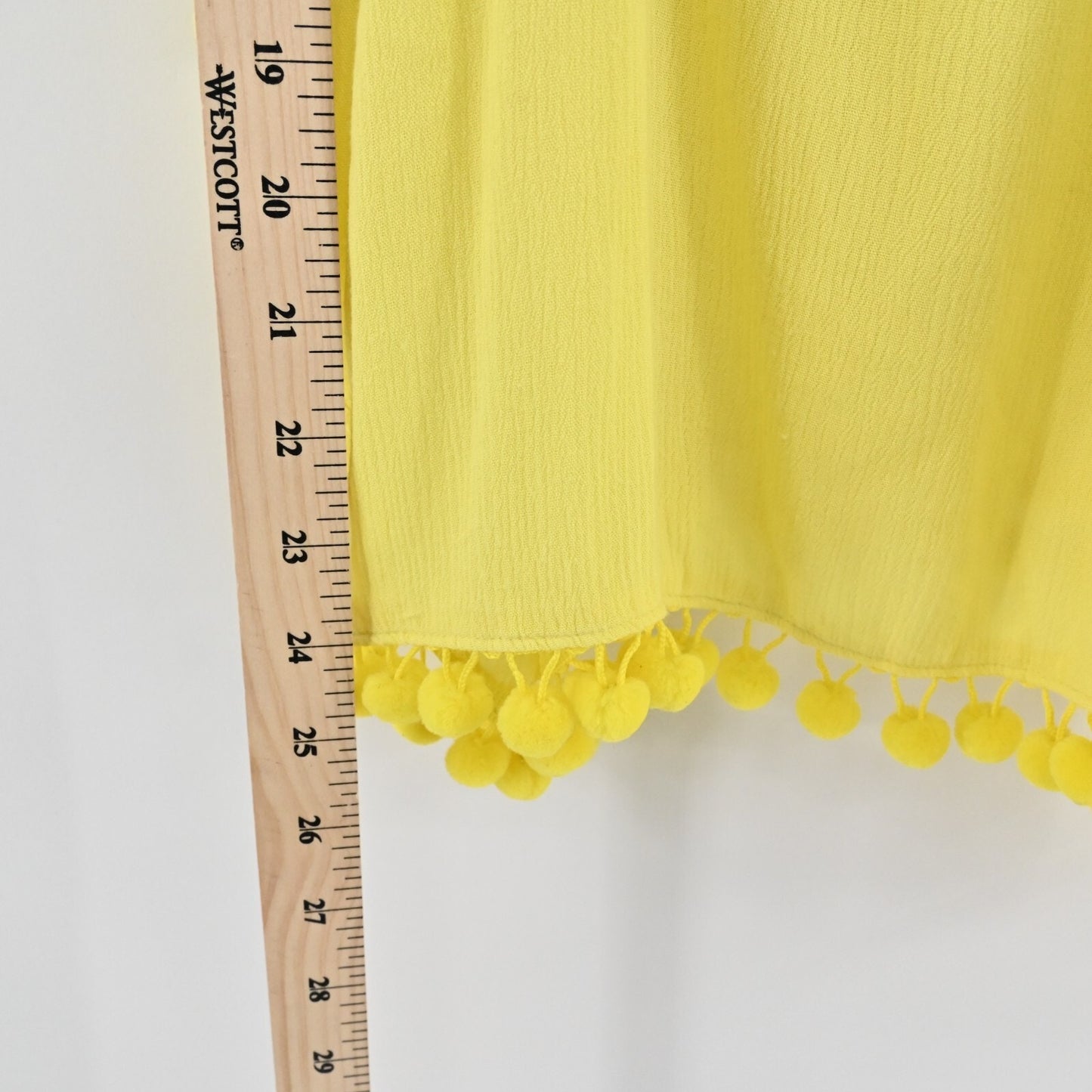 ALICE OLIVIA Womens Meagan Top Size S Yellow Cold Shoulder Pom Pom Trim Blouse