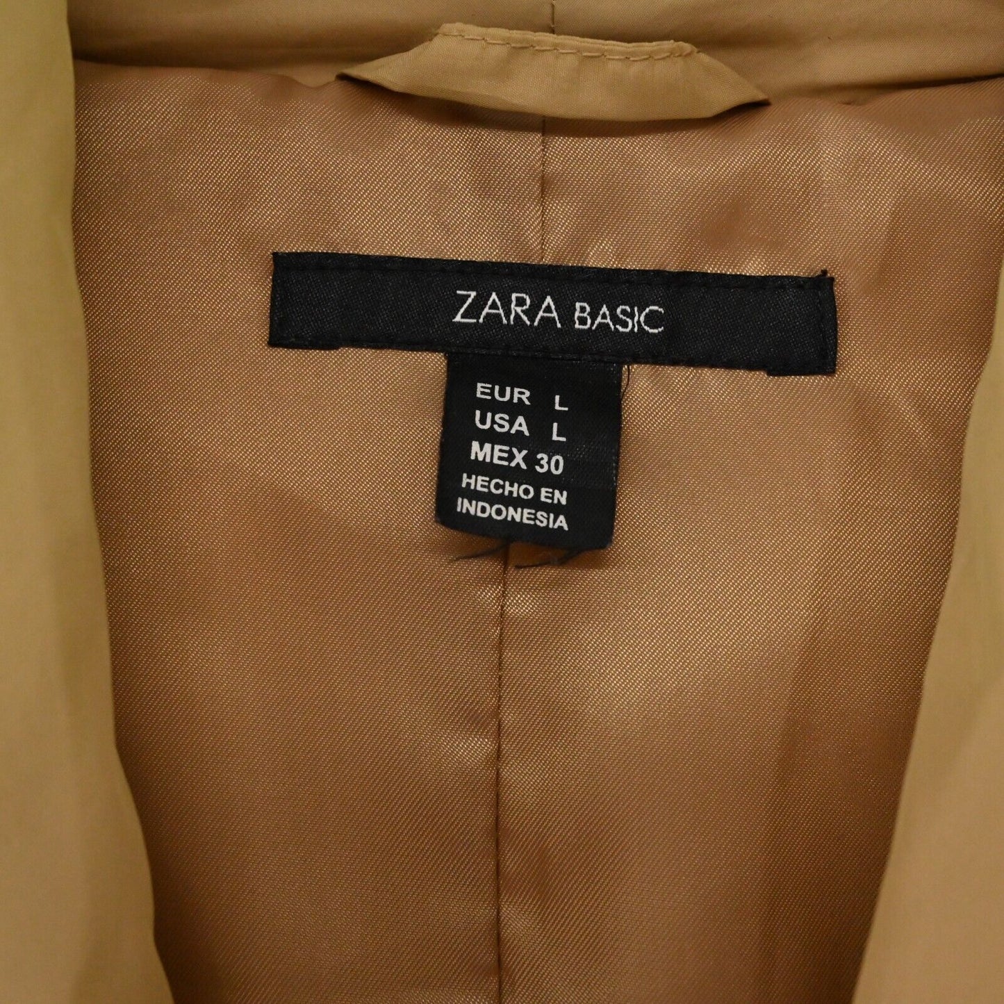 ZARA Jacket Womens Size L Basic Puffer Long Sleeve Brown Button Coat Wide Collar