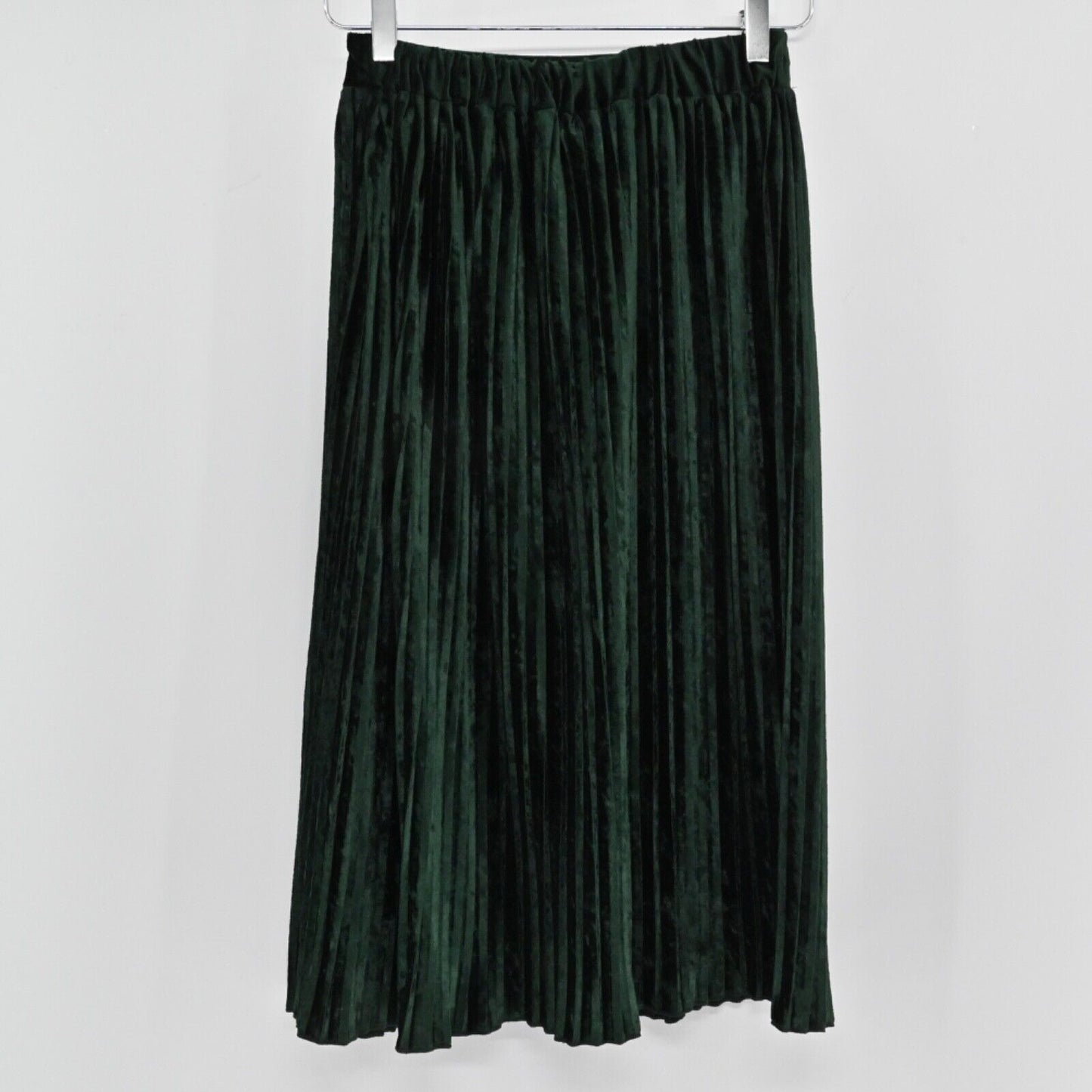ZARA Skirt Set Womens Size XS Blouse Pleated Velour Emerald Green Retro Career